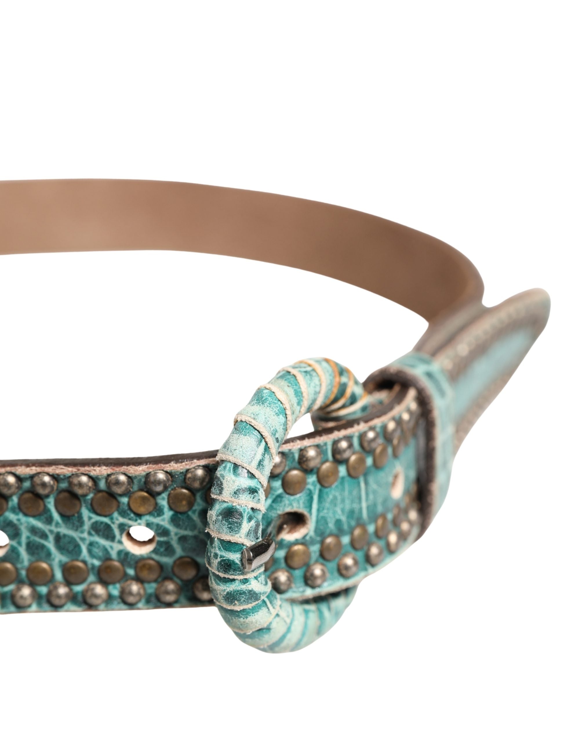 Scervino Street Women Green Leather Croco Print Studded Women's Belt