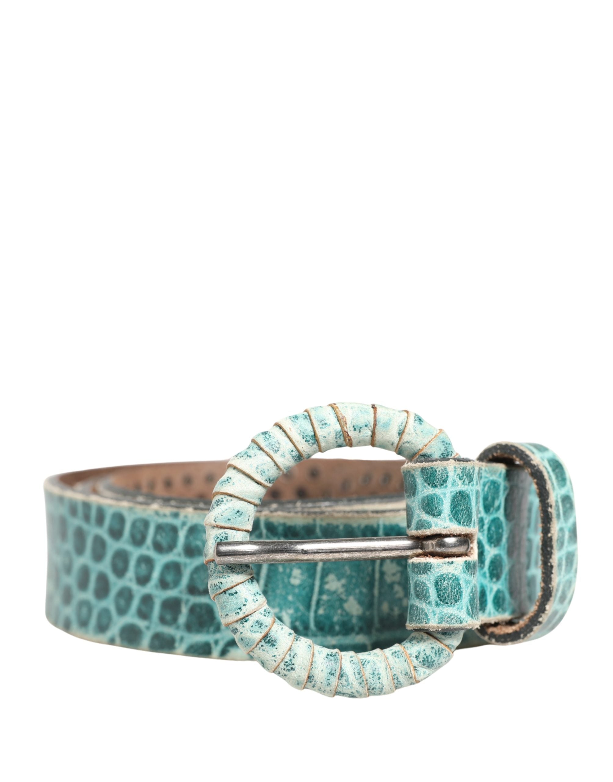 Scervino Street Women Green Leather Croco Print Studded Women's Belt (Pre-Owned)