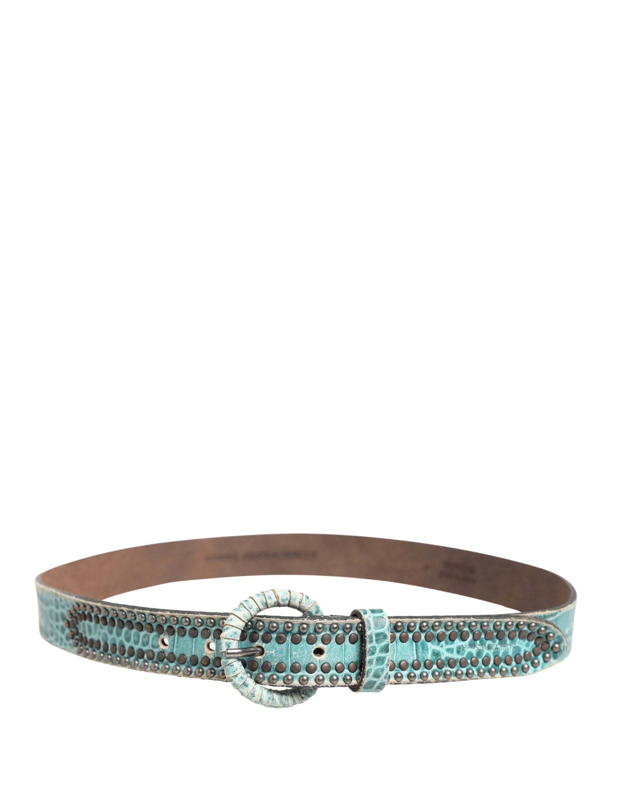 Scervino Street Women Green Leather Croco Print Studded Women's Belt (Pre-Owned)
