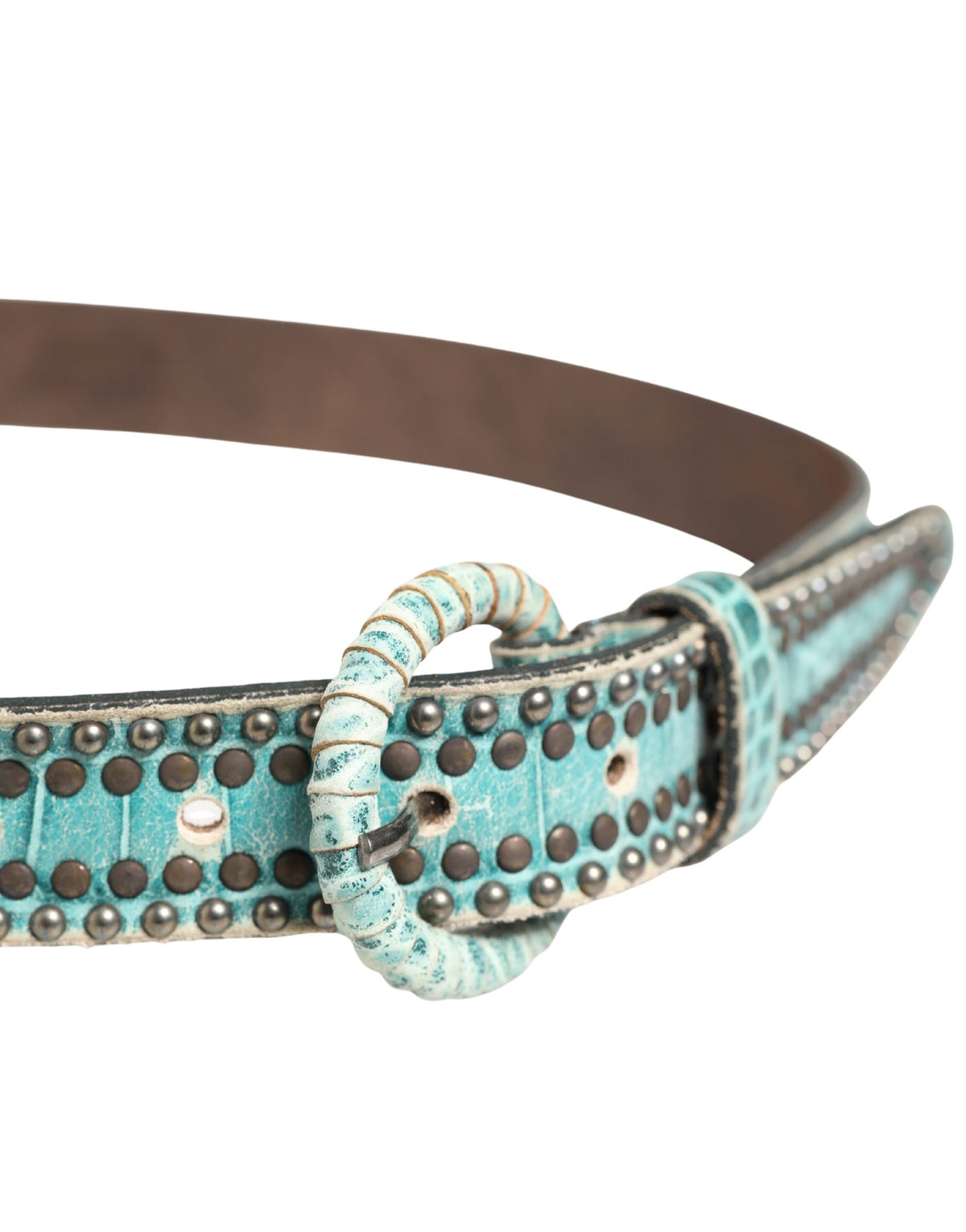 Scervino Street Women Green Leather Croco Print Studded Women's Belt (Pre-Owned)
