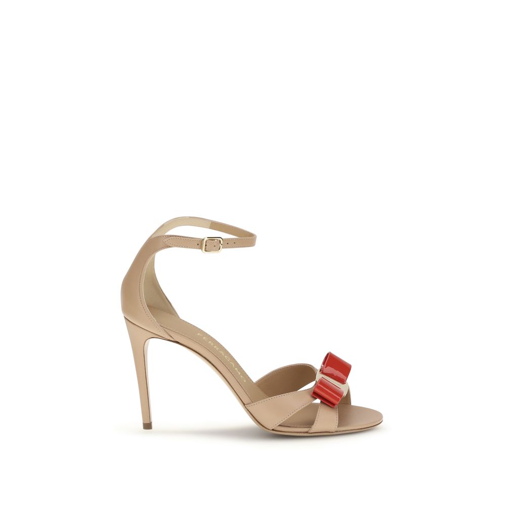 Ferragamo Beige Calf Leather Bos Taurus Stiletto Heel Women's Sandals