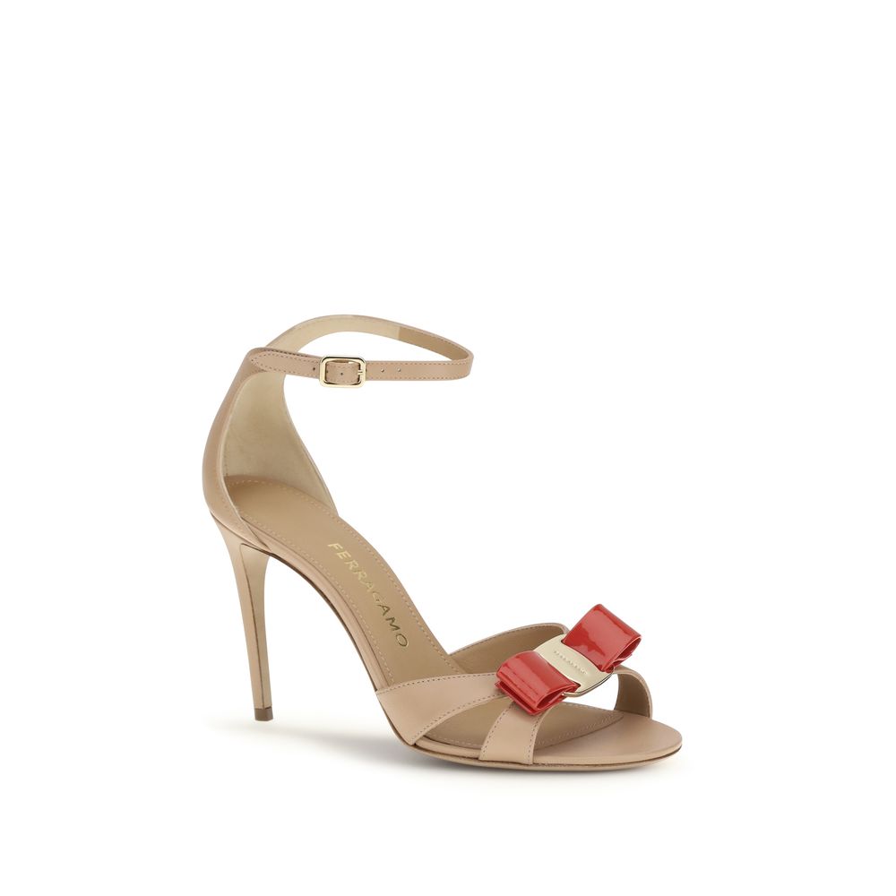 Ferragamo Beige Calf Leather Bos Taurus Stiletto Heel Women's Sandals