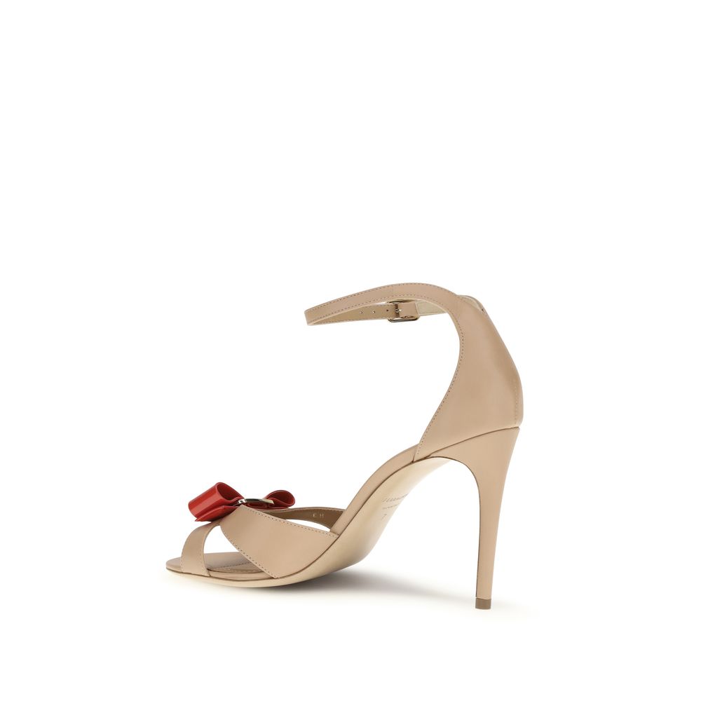 Ferragamo Beige Calf Leather Bos Taurus Stiletto Heel Women's Sandals