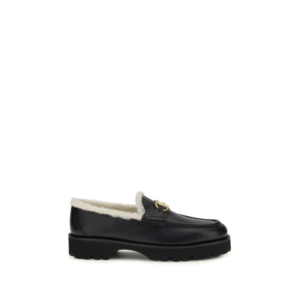 Valentino Garavani Black Calf Leather Bos Taurus Slip-On Women's Loafers
