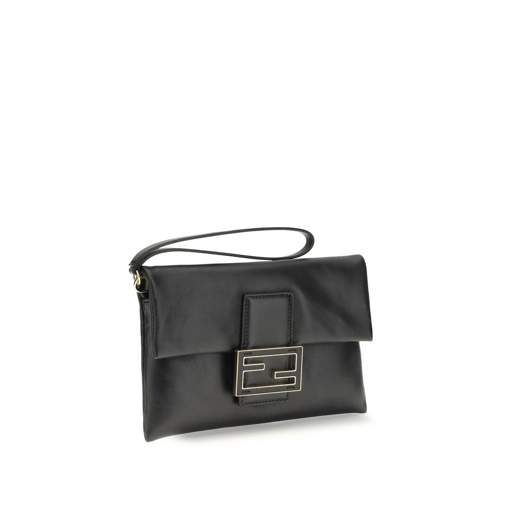 Fendi Black Lamb Ovis Aries Aries Clutch Women's Bag