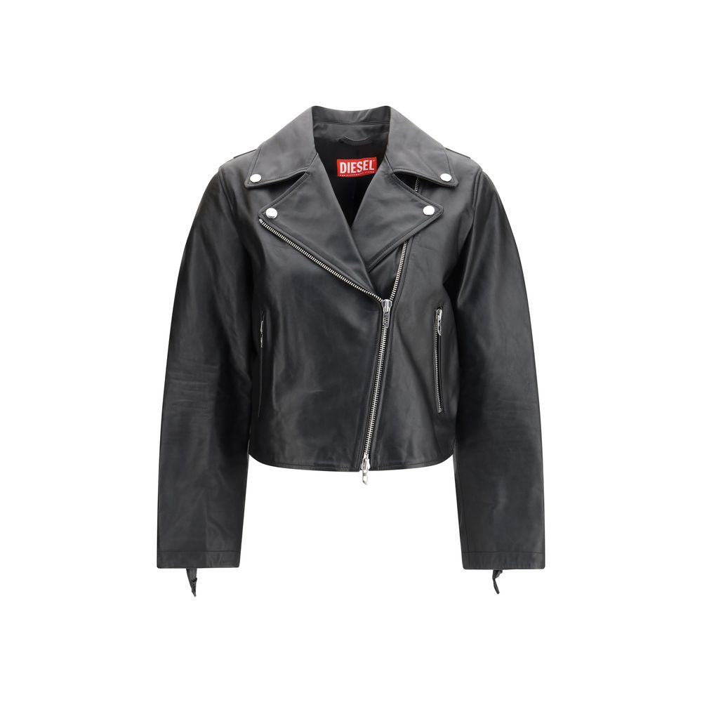 Diesel Black Calf Leather Bos Taurus Leather Women's Jacket