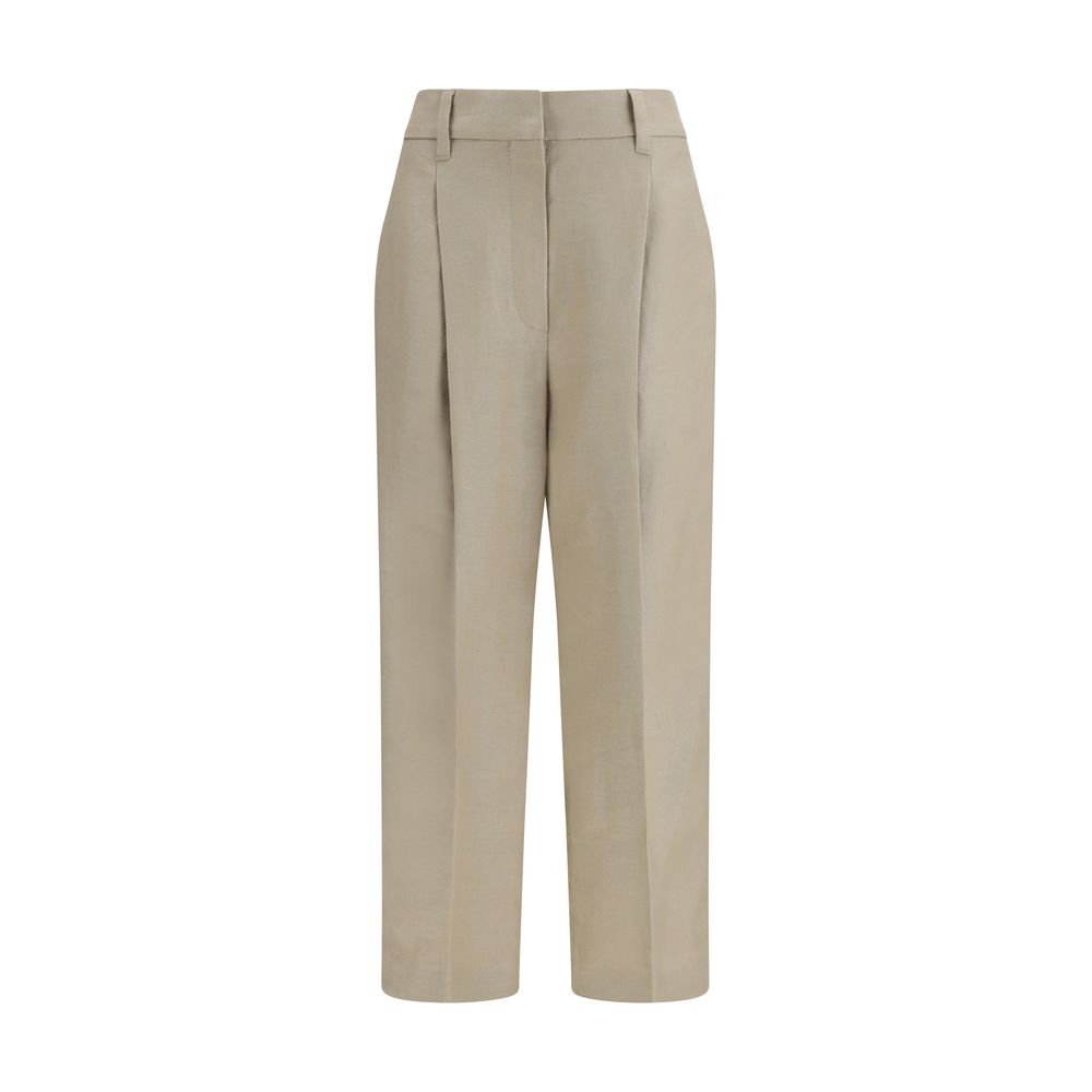 Brunello Cucinelli Beige Linen Casual Women's Pants