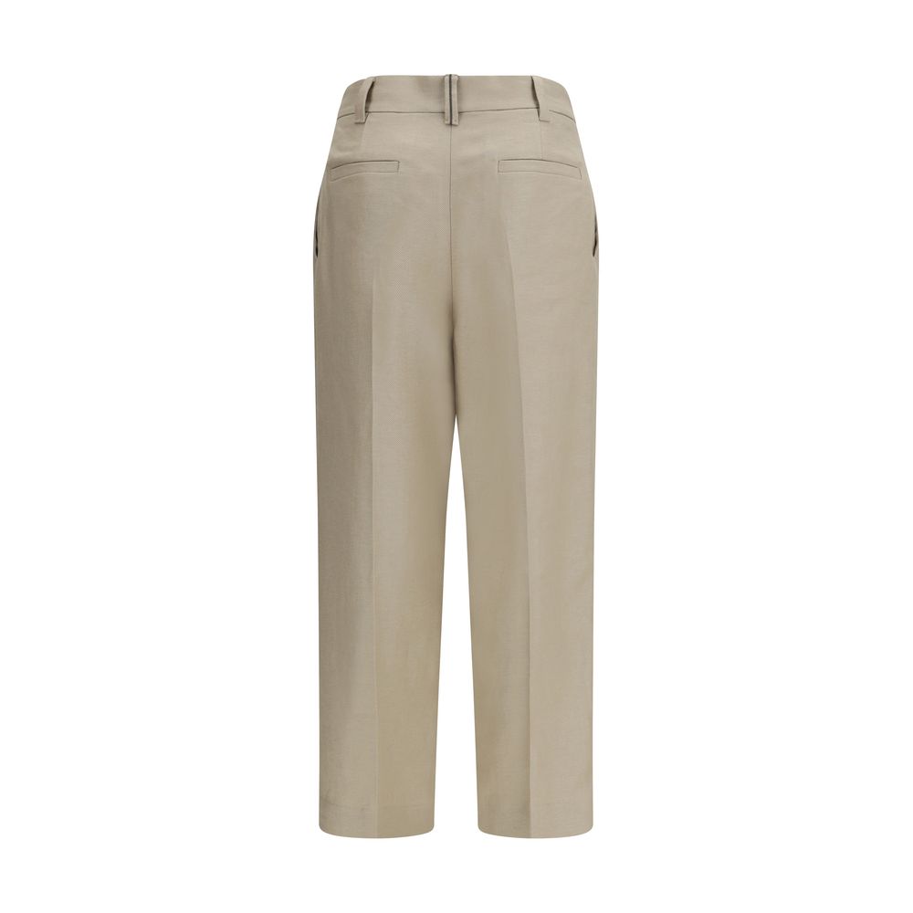 Brunello Cucinelli Beige Linen Casual Women's Pants
