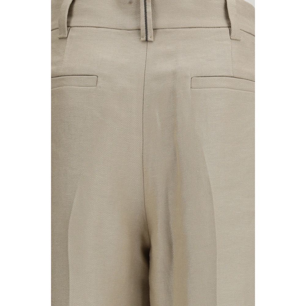 Brunello Cucinelli Beige Linen Casual Women's Pants