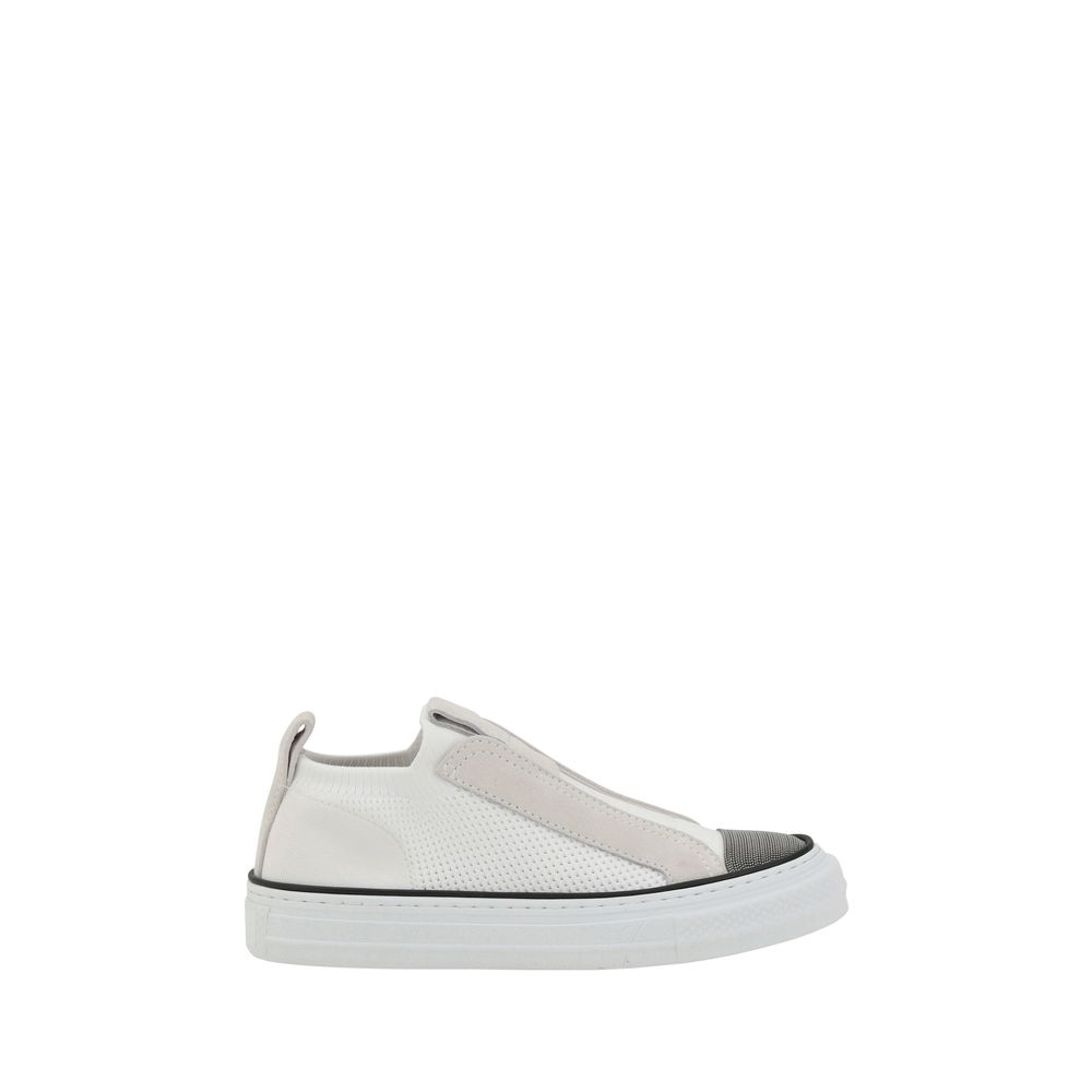 Brunello Cucinelli White Nylon Low Top Women's Sneakers
