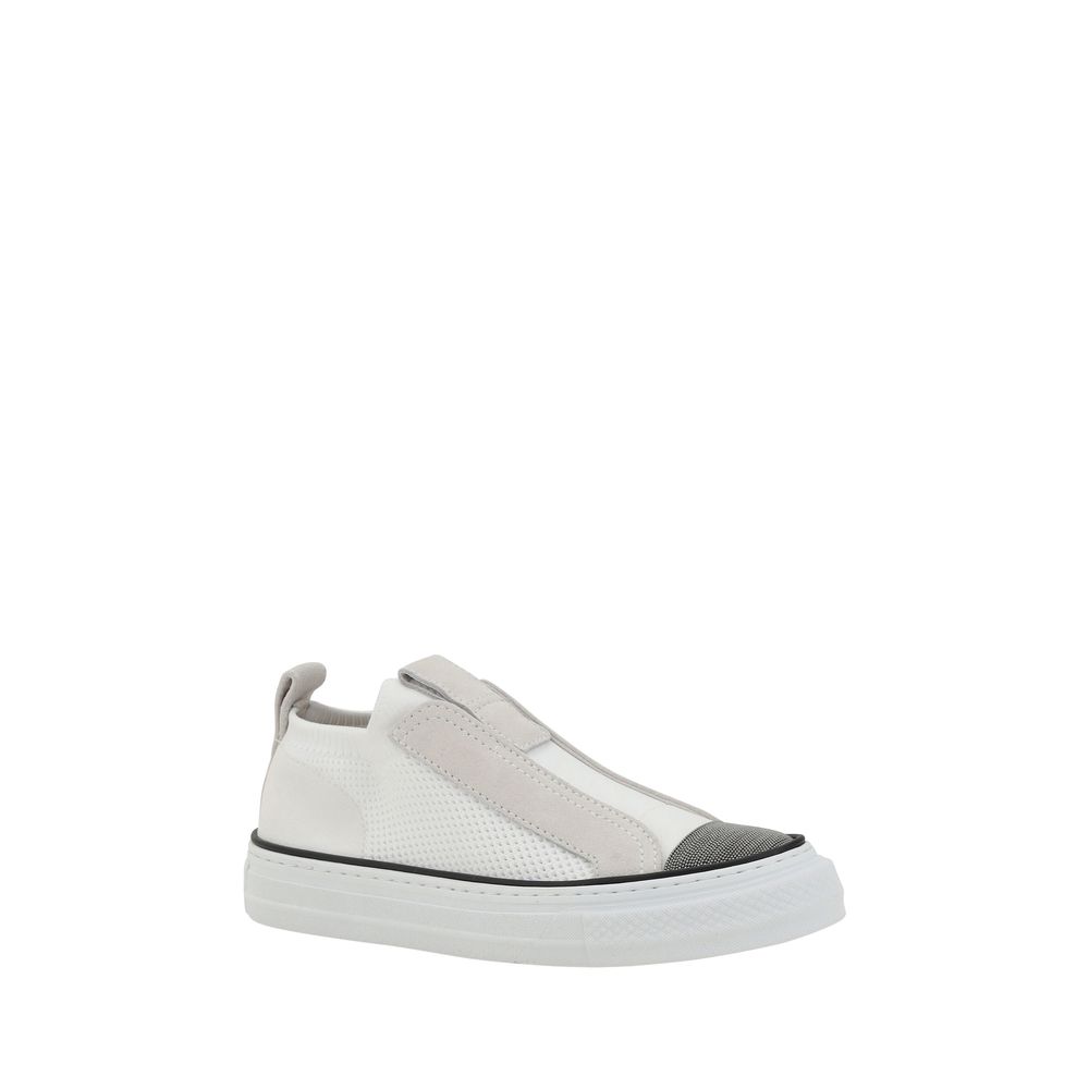 Brunello Cucinelli White Nylon Low Top Women's Sneakers