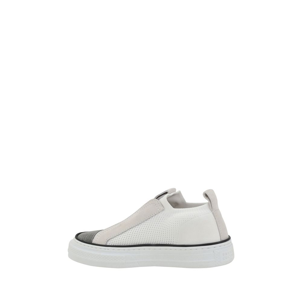 Brunello Cucinelli White Nylon Low Top Women's Sneakers