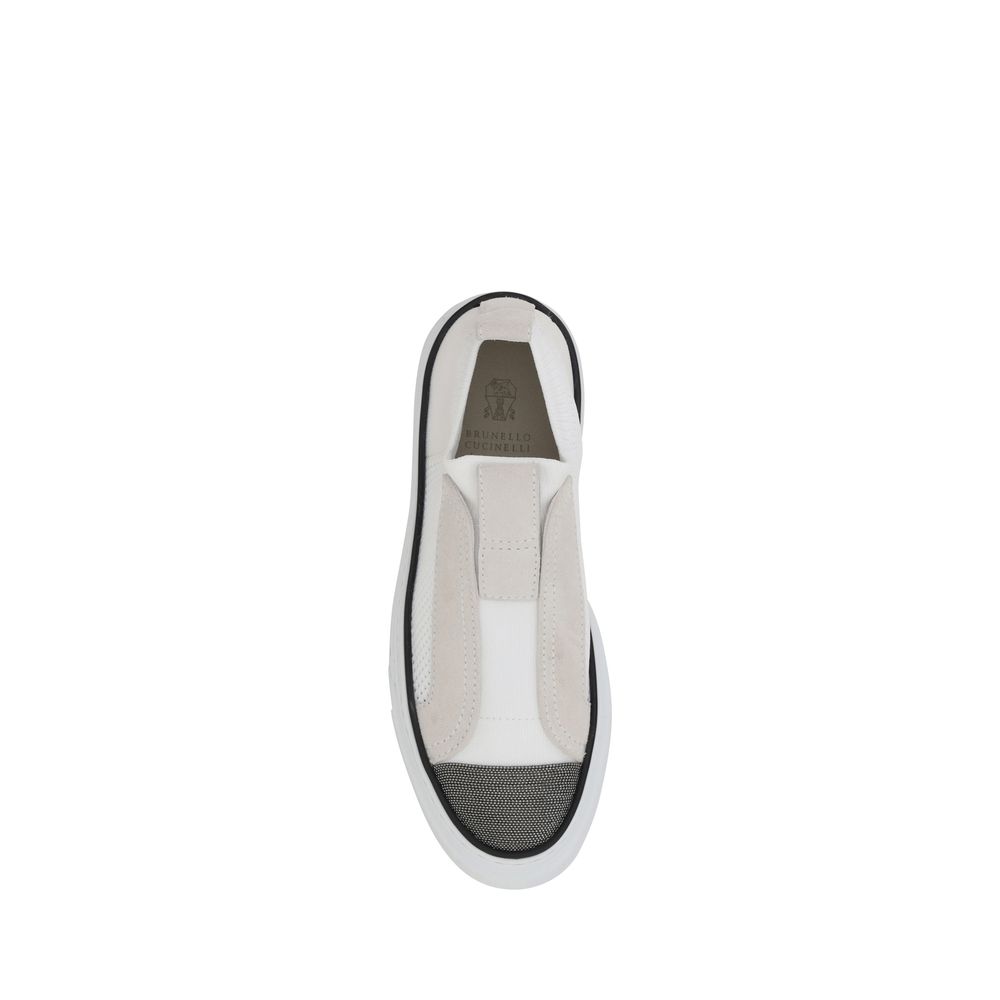 Brunello Cucinelli White Nylon Low Top Women's Sneakers