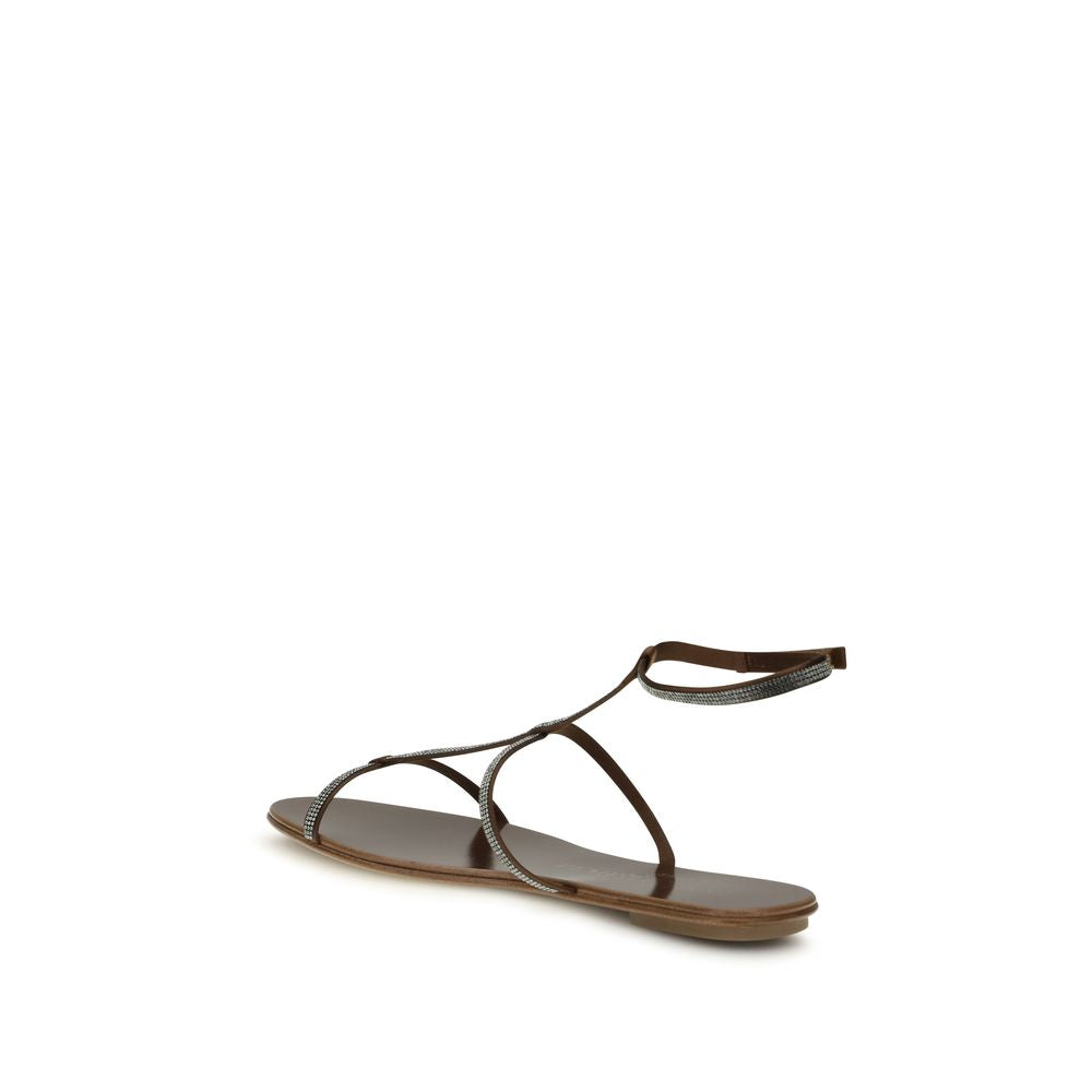 Pedro García Brown Calf Leather Bos Taurus Strap-On Women's Sandals