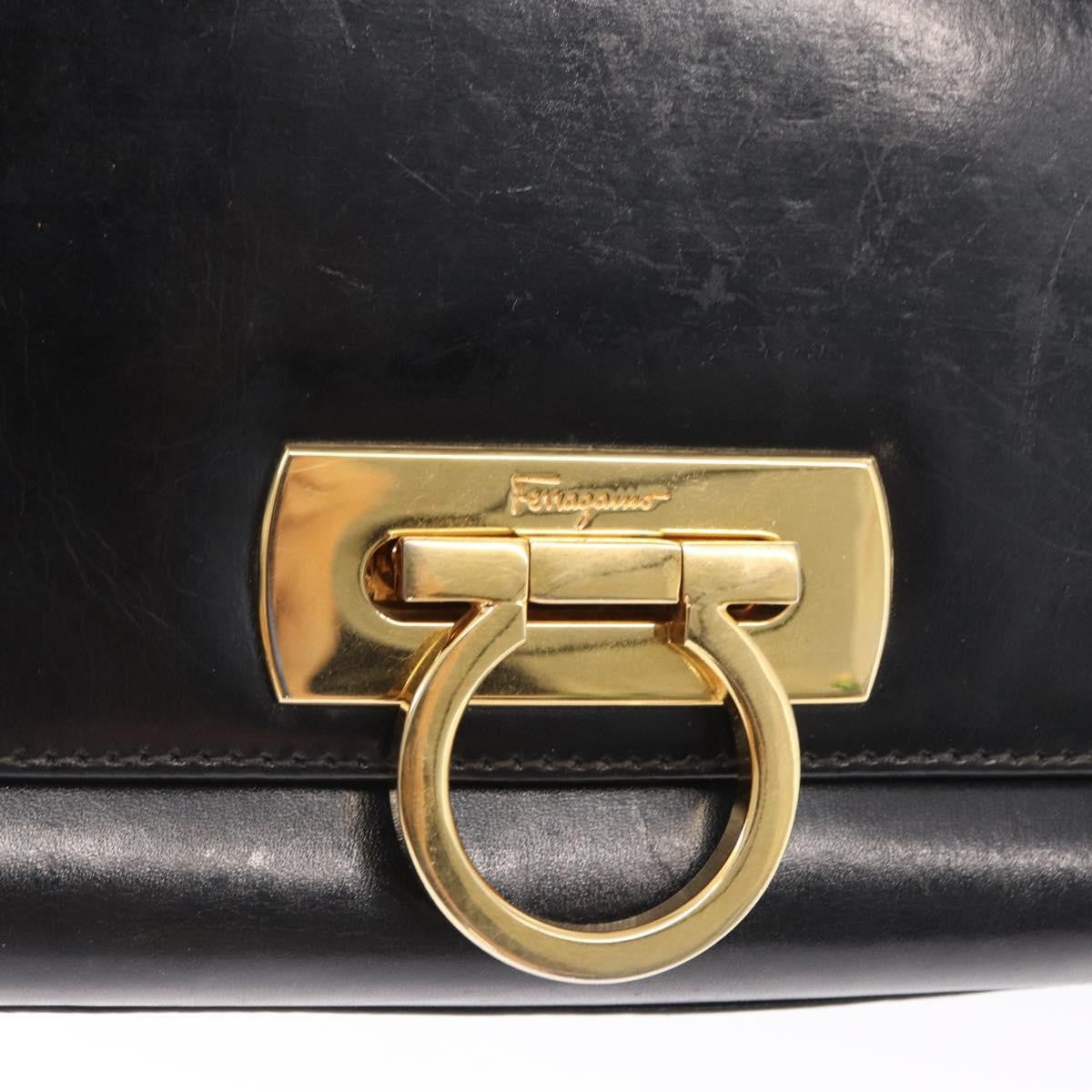 Salvatore Ferragamo Vintage Gancini Flap Leather Black Leather Shoulder Bag Bag (Pre-Owned)