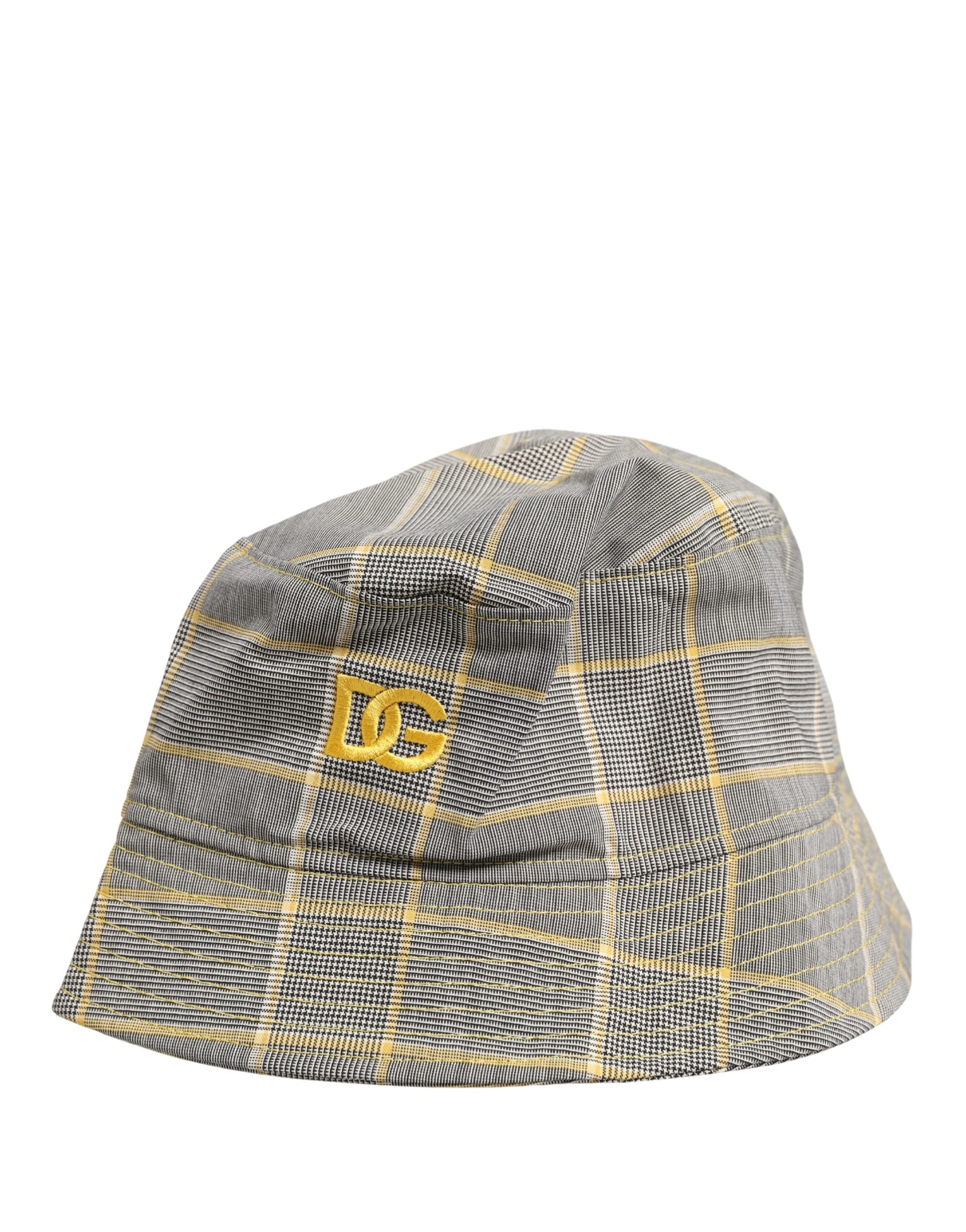 Dolce & Gabbana Men Gray Checkered Bucket Fisherman Capello Men's Hat