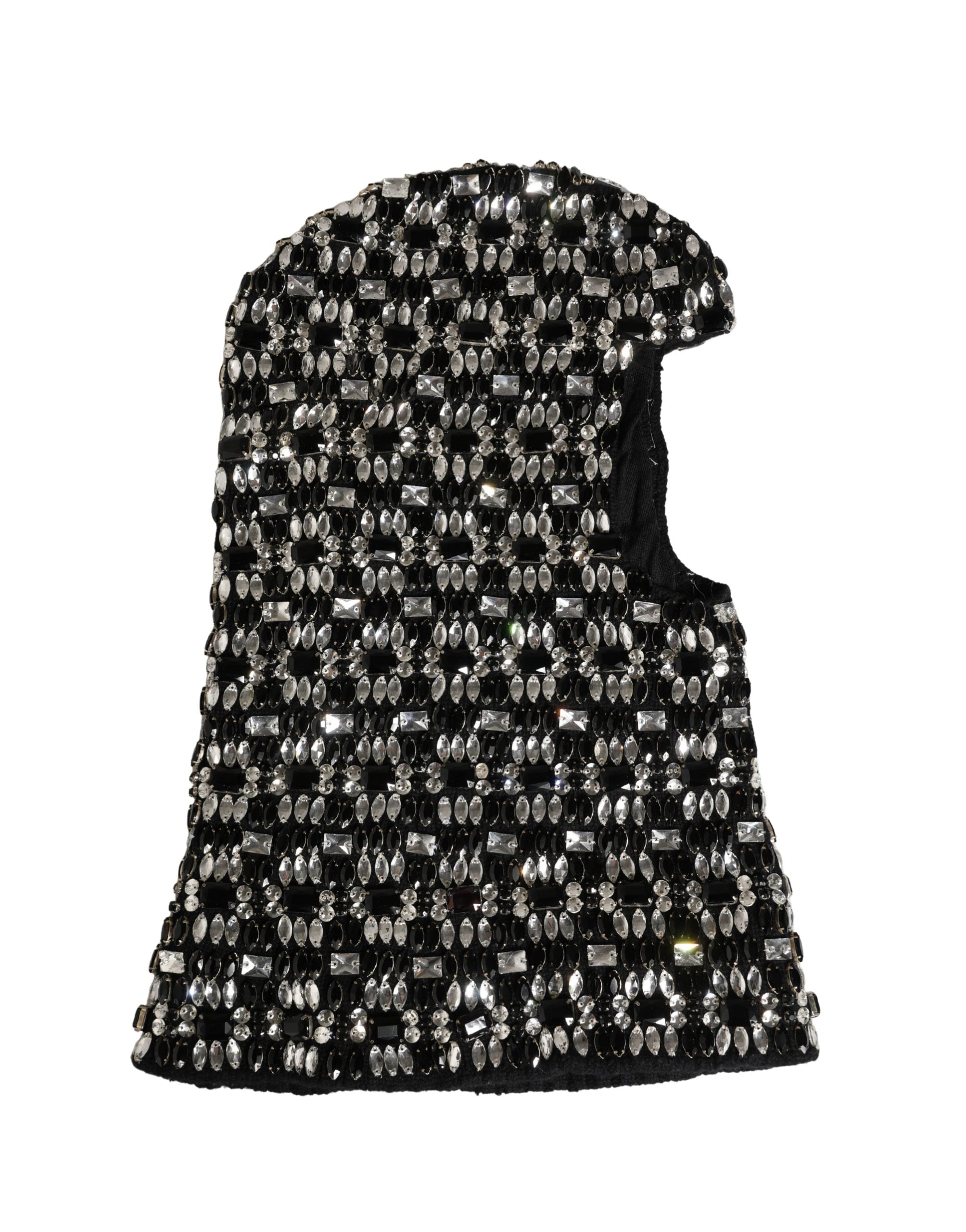 Dolce & Gabbana Black Wool Crystal Embellished Balaclava Women's Hat