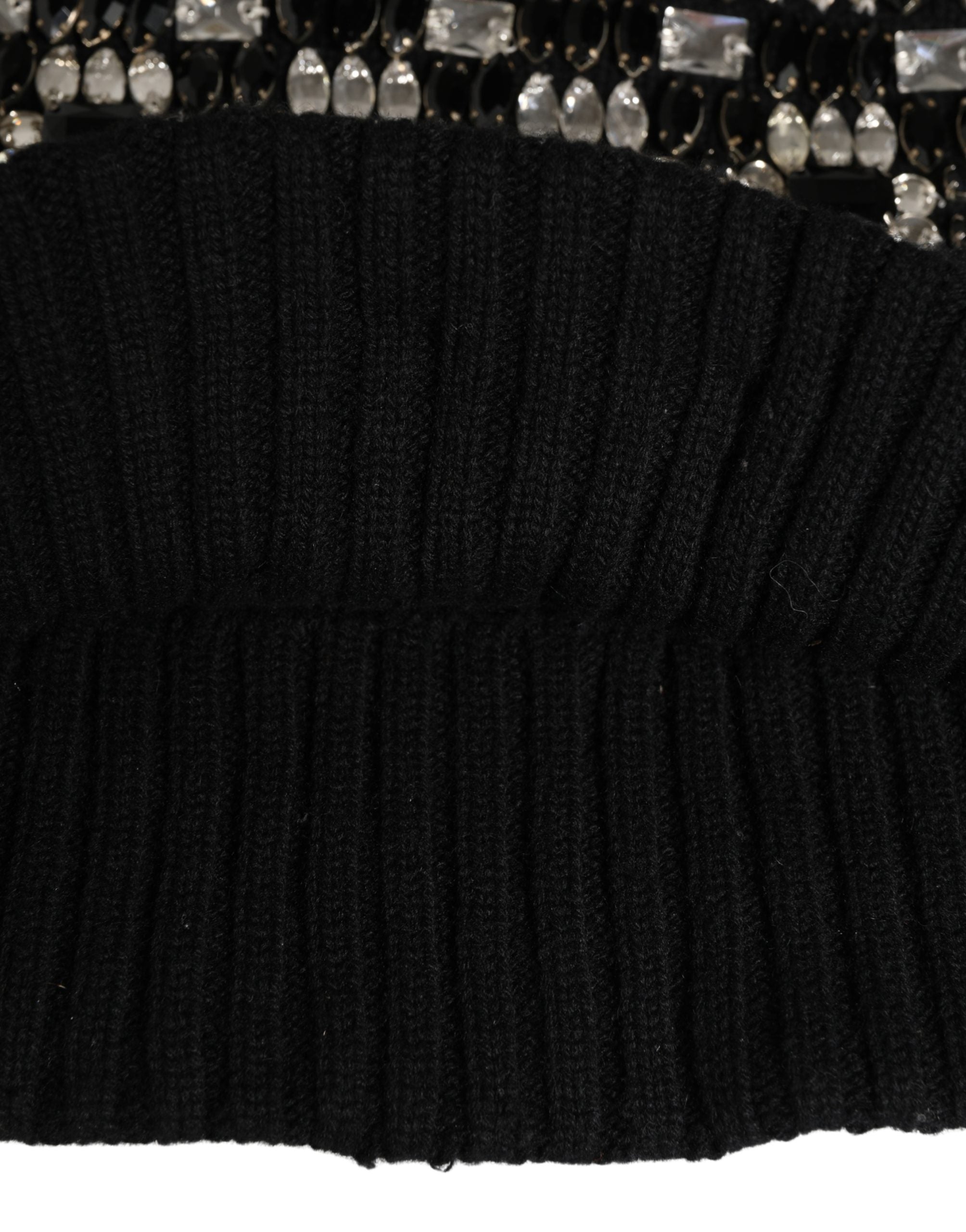 Dolce & Gabbana Black Wool Crystal Embellished Balaclava Women's Hat