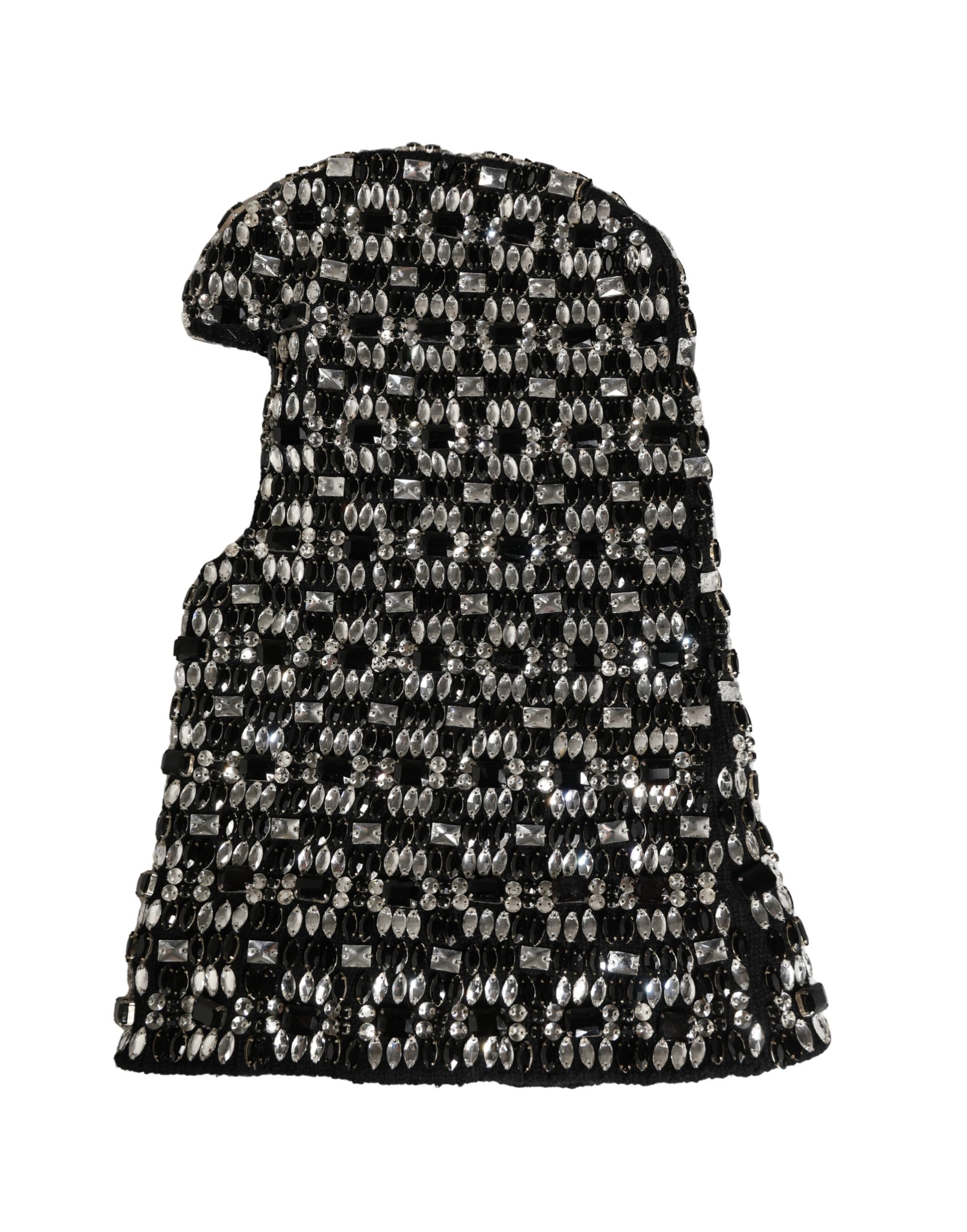 Dolce & Gabbana Black Wool Crystal Embellished Balaclava Women's Hat