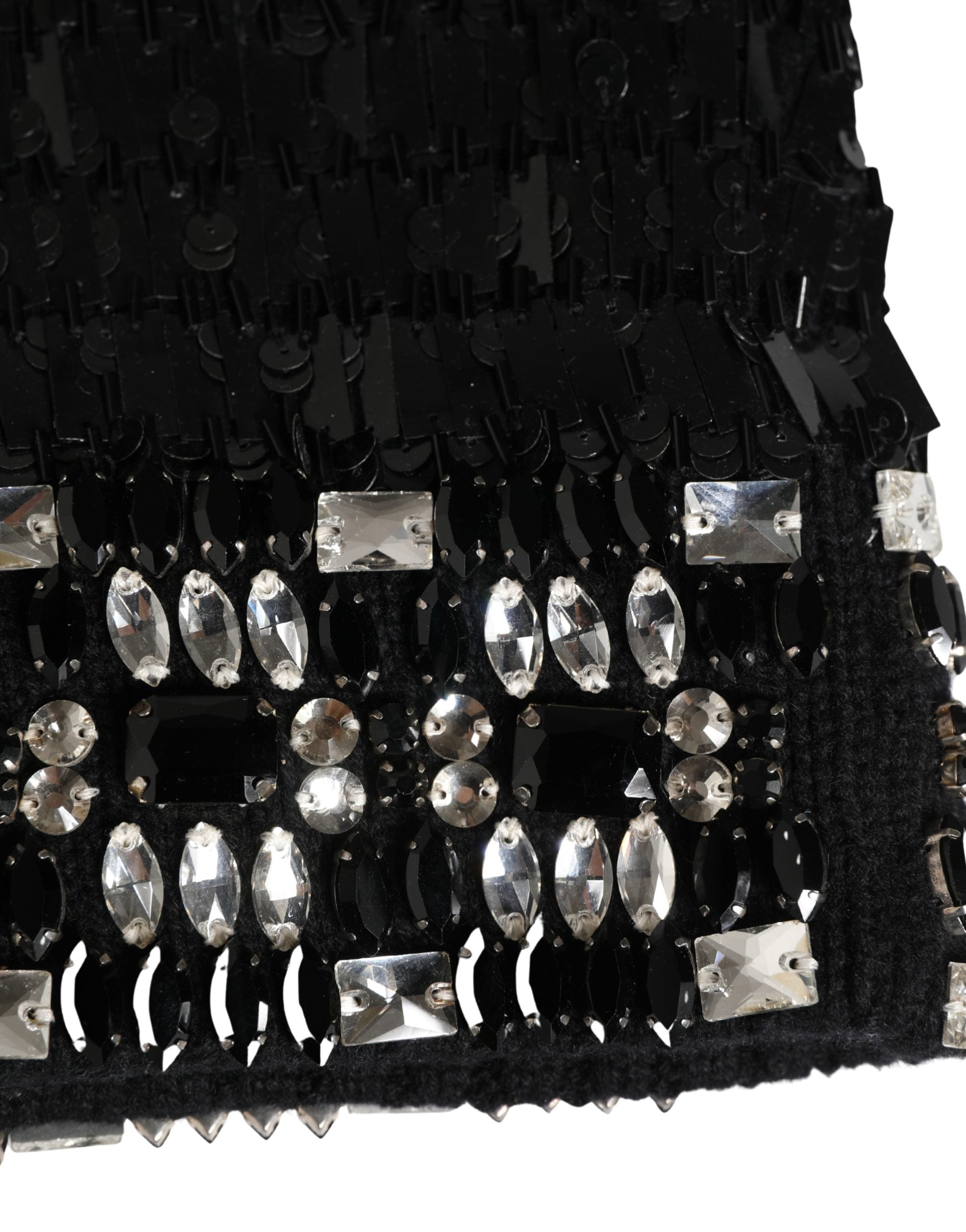 Dolce & Gabbana Black Wool Crystal Embellished Balaclava Women's Hat