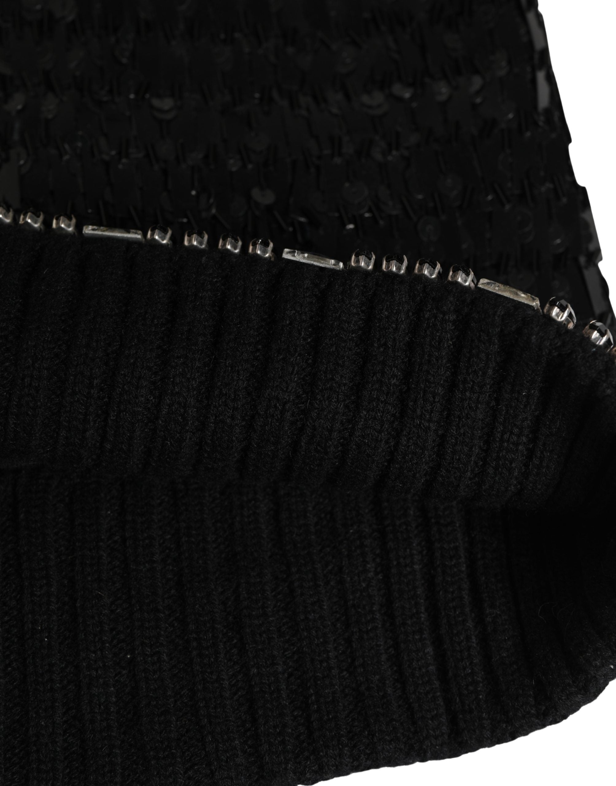 Dolce & Gabbana Black Wool Crystal Embellished Balaclava Women's Hat