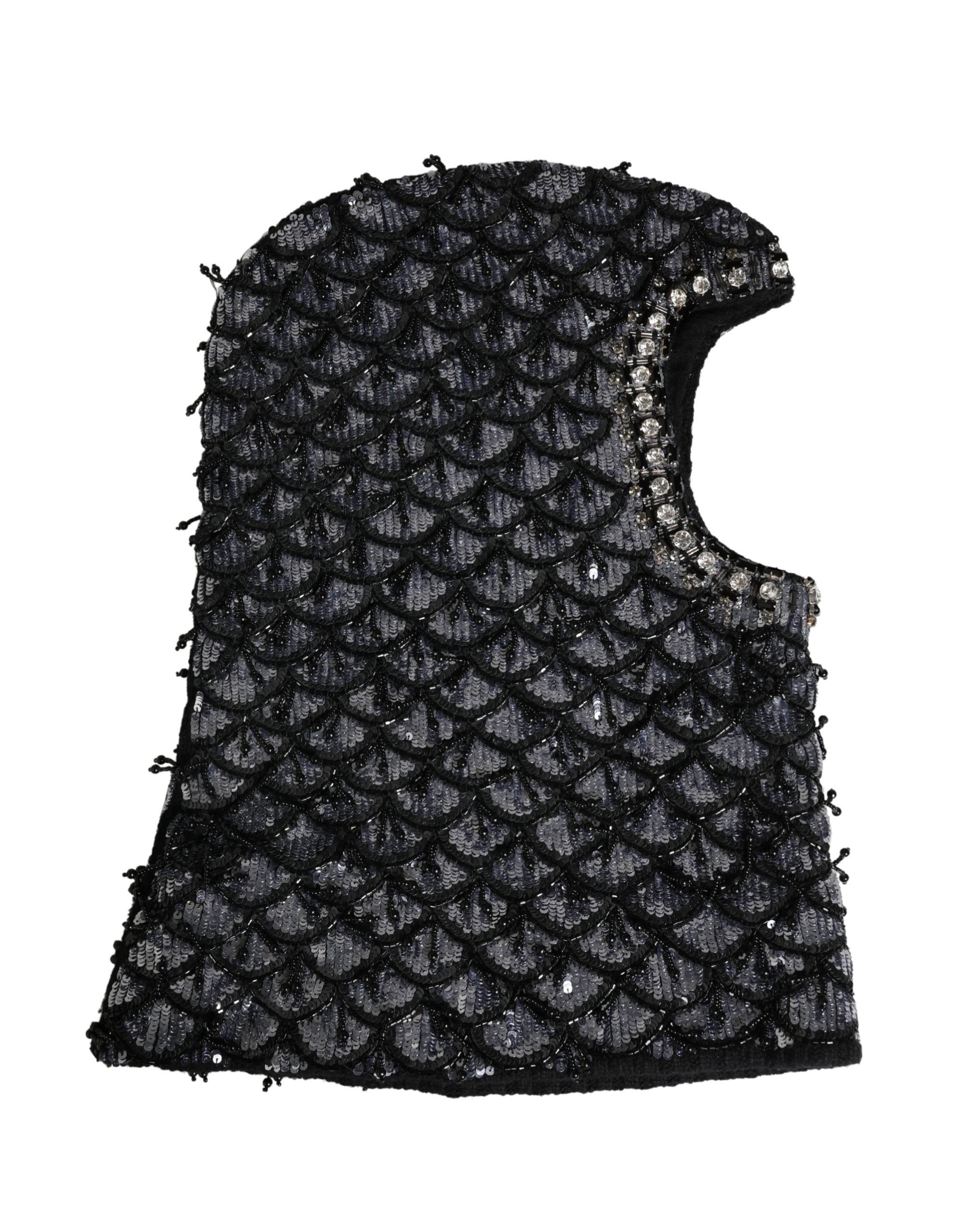 Dolce & Gabbana Black Wool Crystal Embellished Balaclava Women's Hat