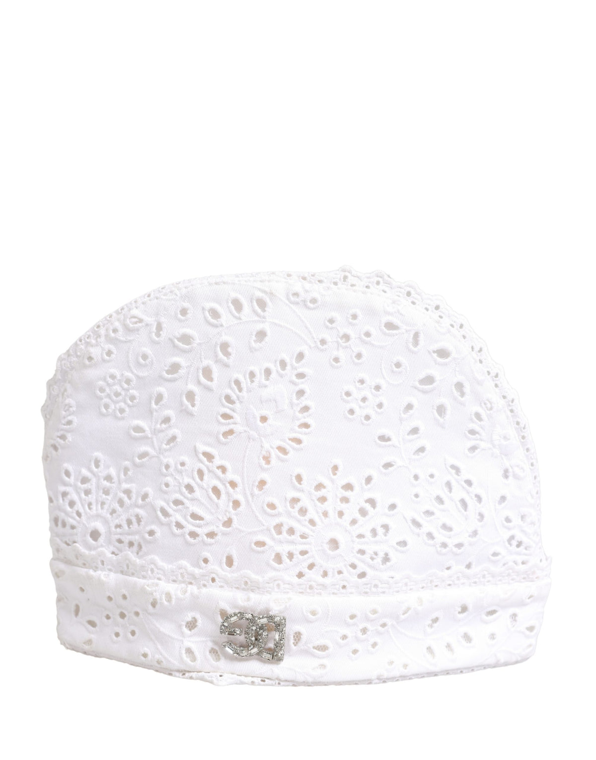 Dolce & Gabbana White Cotton Embroidered DG Crystal Headwear Women's Hat
