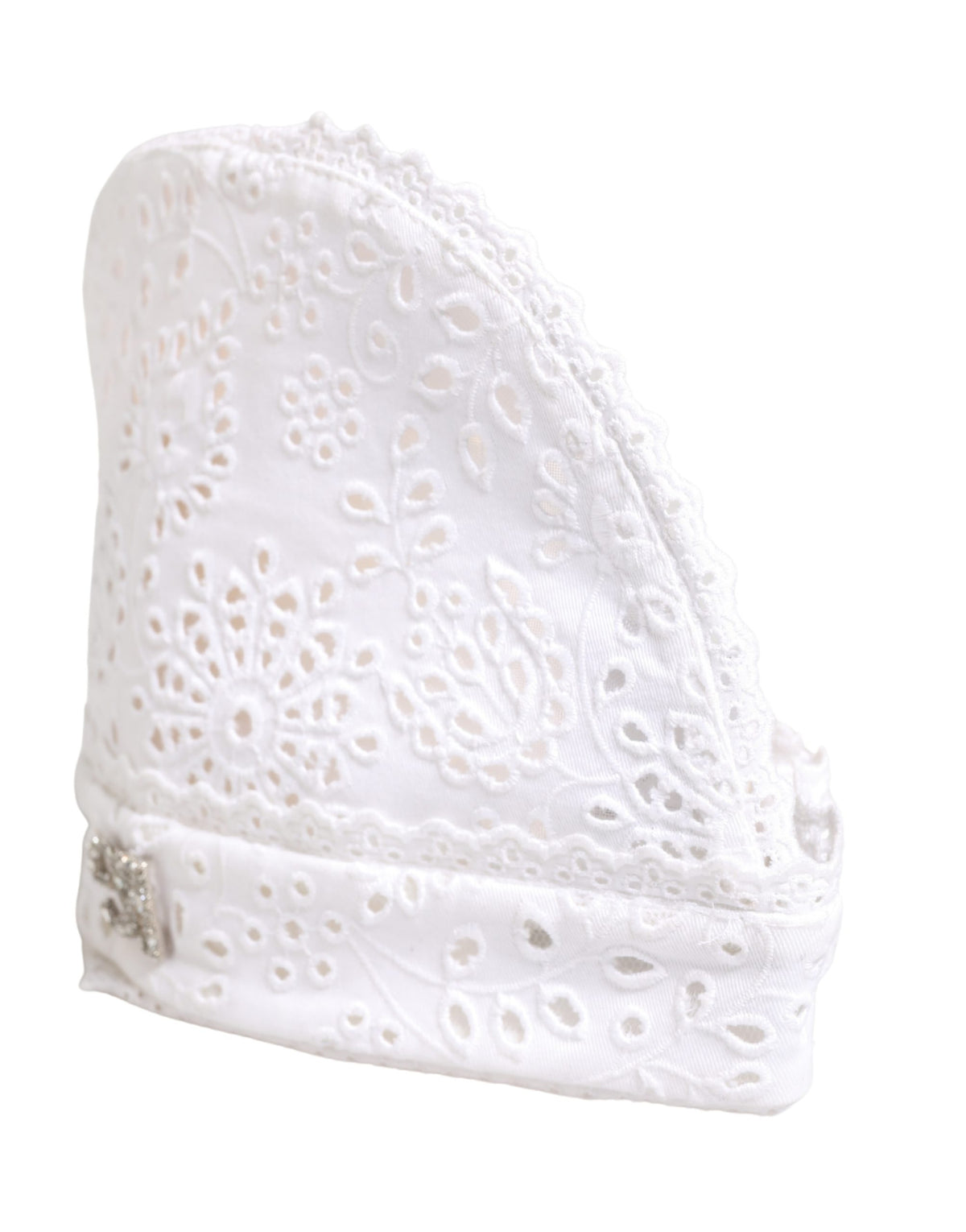 Dolce & Gabbana White Cotton Embroidered DG Crystal Headwear Women's Hat