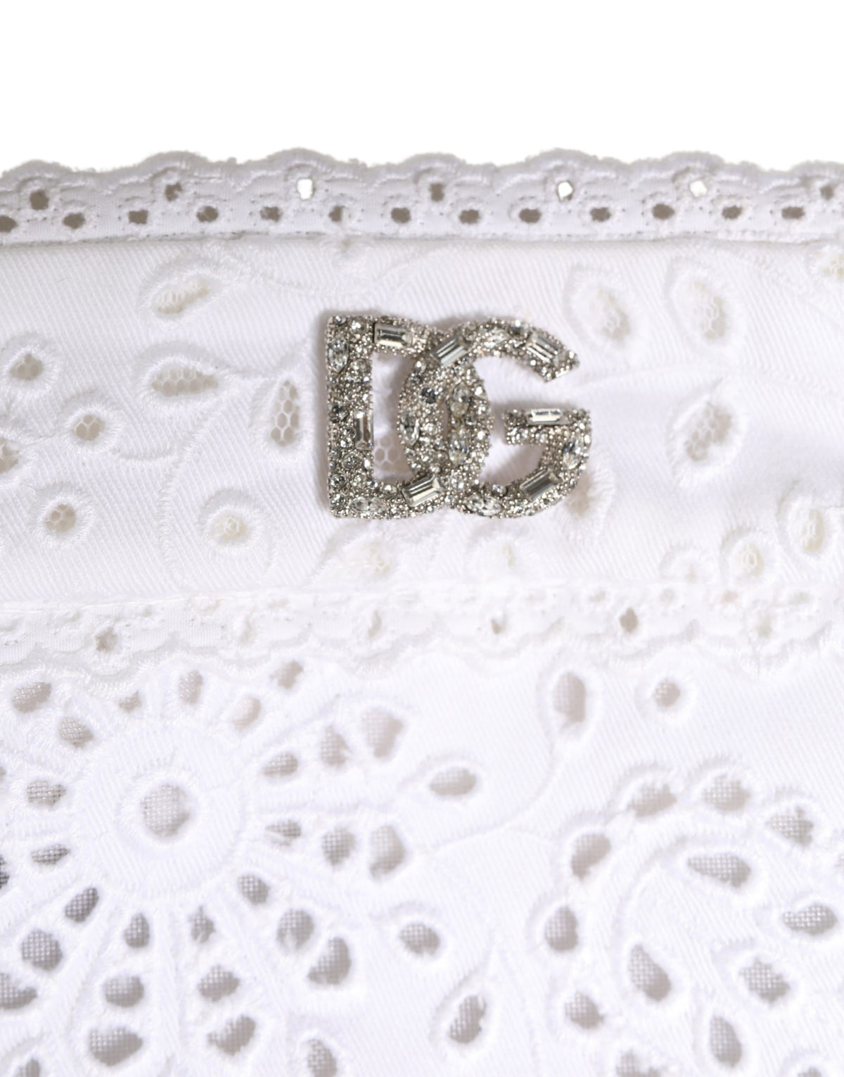 Dolce & Gabbana White Cotton Embroidered DG Crystal Headwear Women's Hat