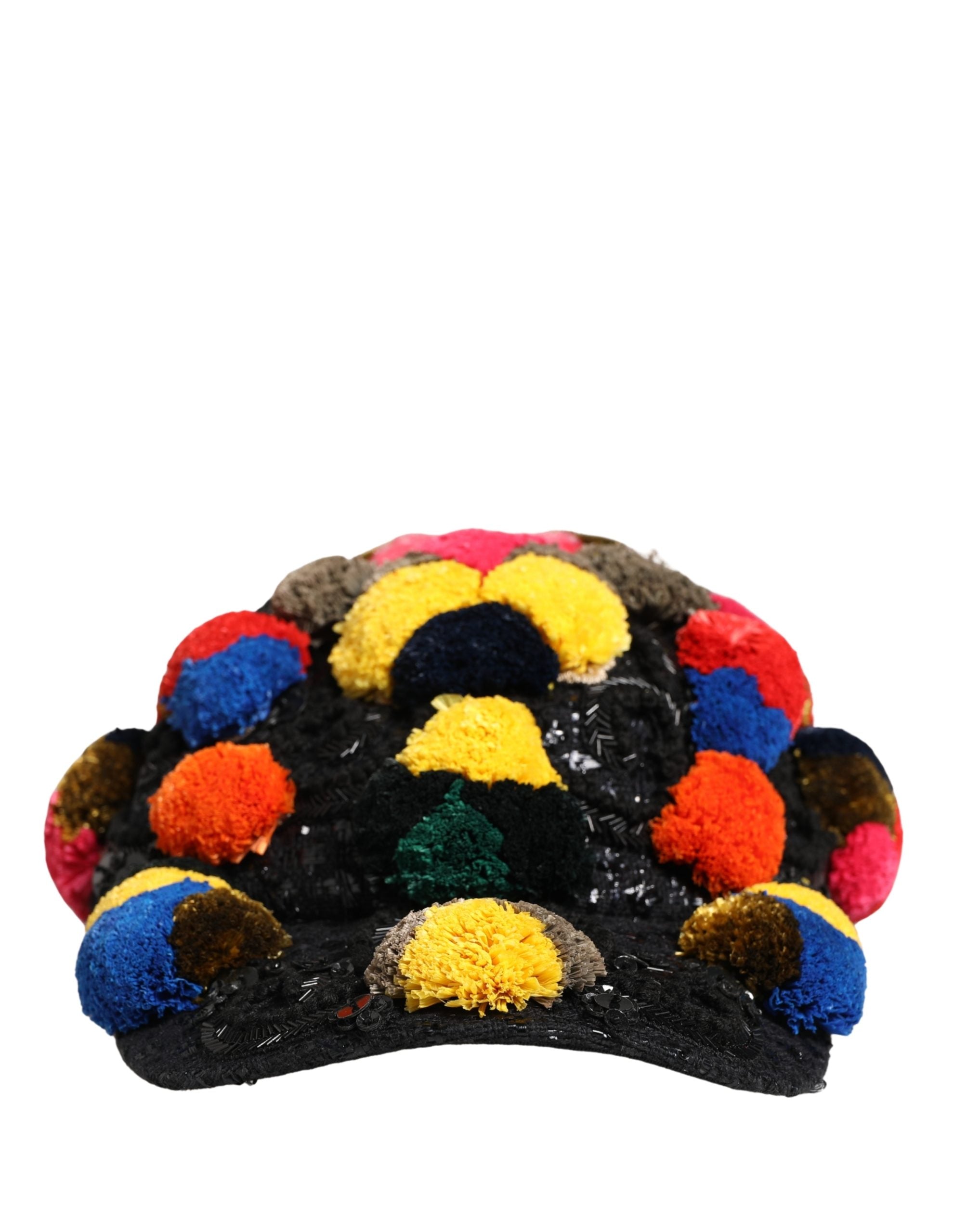 Dolce & Gabbana Multicolor Pom Poms Sequin Embellishment Women's Hat