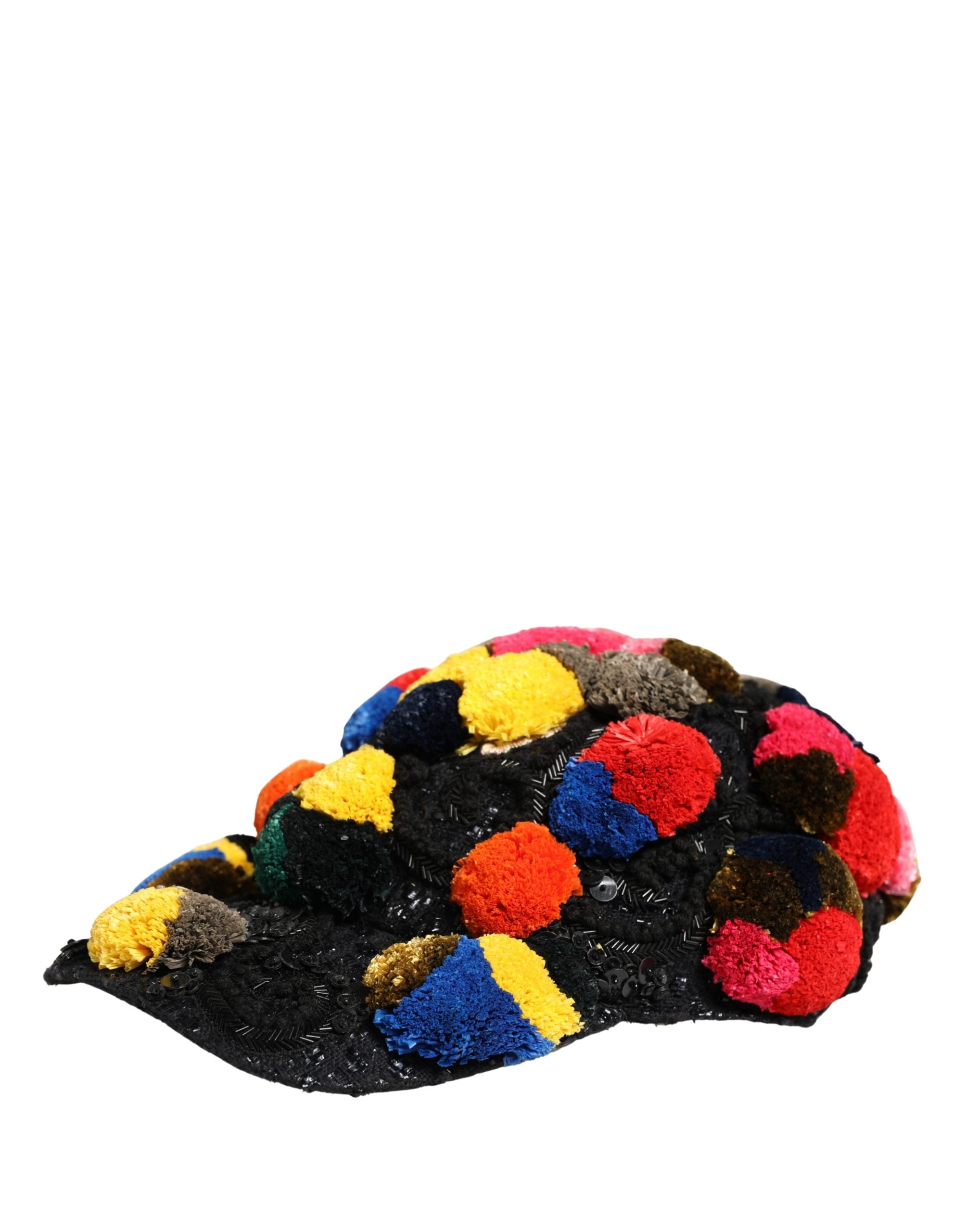 Dolce & Gabbana Multicolor Pom Poms Sequin Embellishment Women's Hat