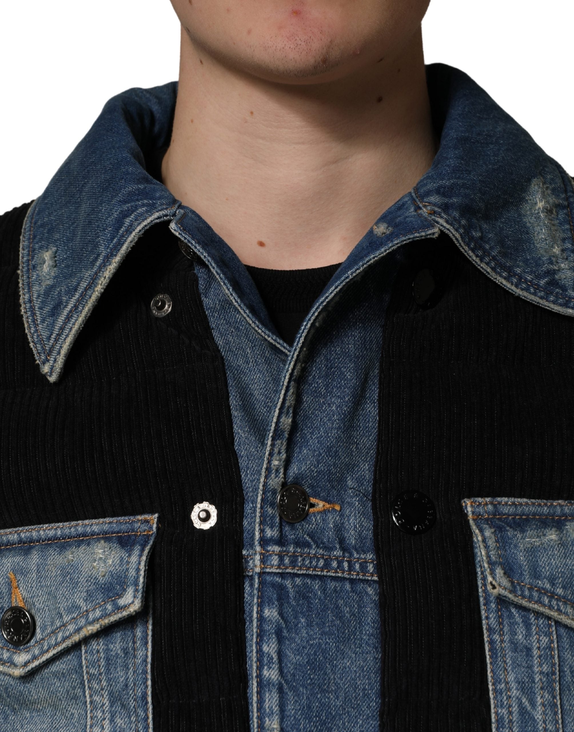 Dolce & Gabbana Black Blue Cotton Denim Blouson Men Men's Jacket