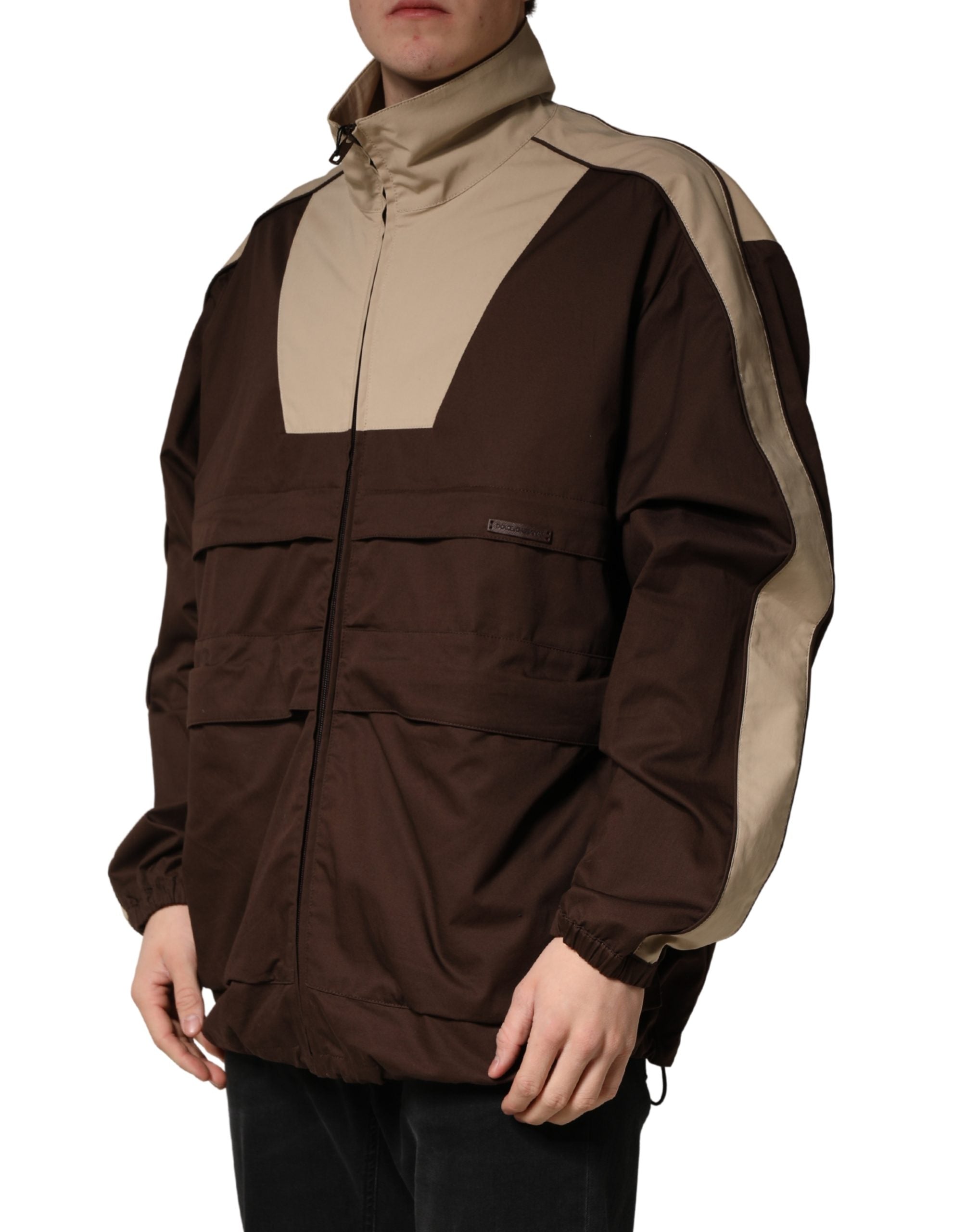 Dolce & Gabbana Brown Beige Cotton Zip Windbreaker Men's Jacket