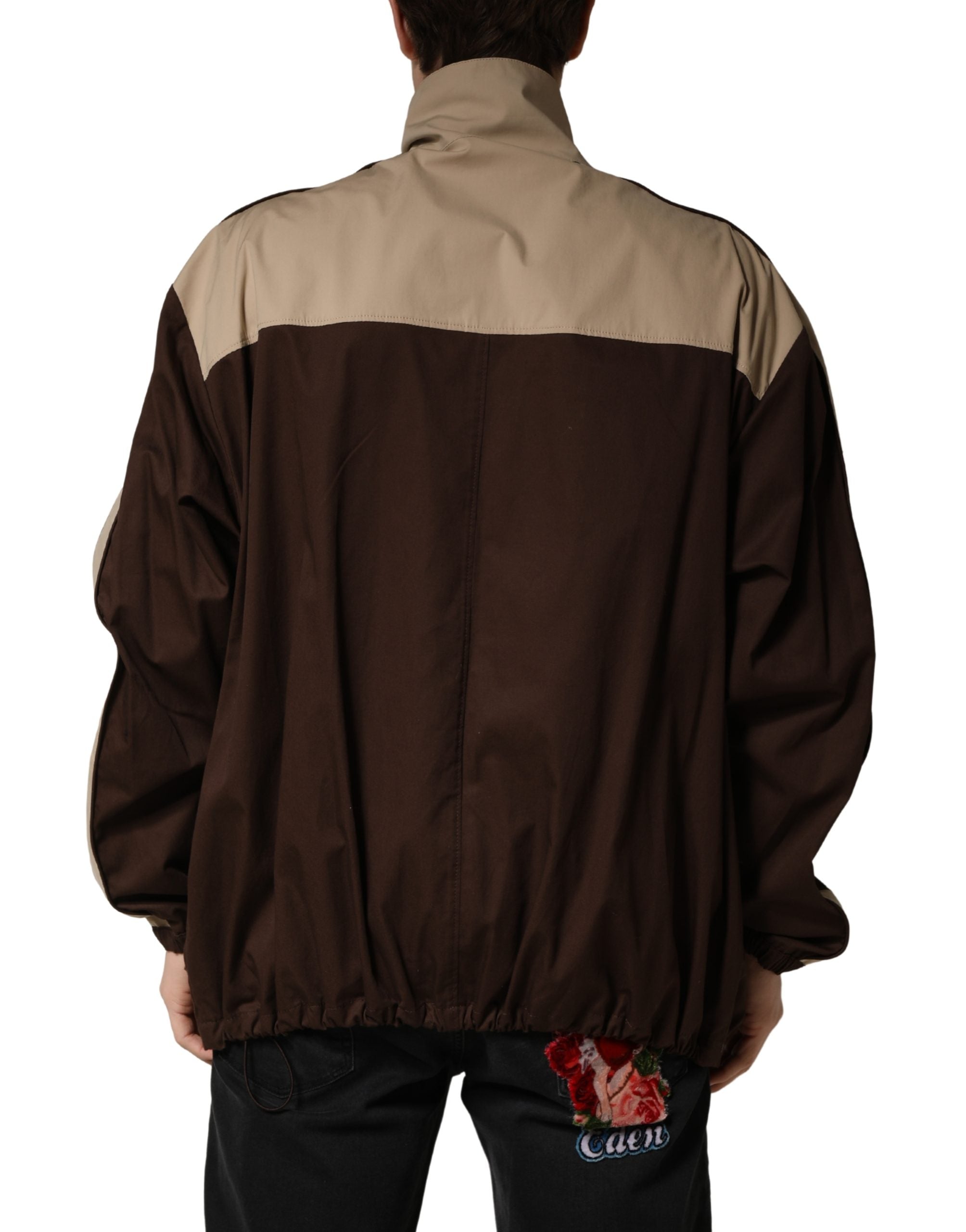 Dolce & Gabbana Brown Beige Cotton Zip Windbreaker Men's Jacket