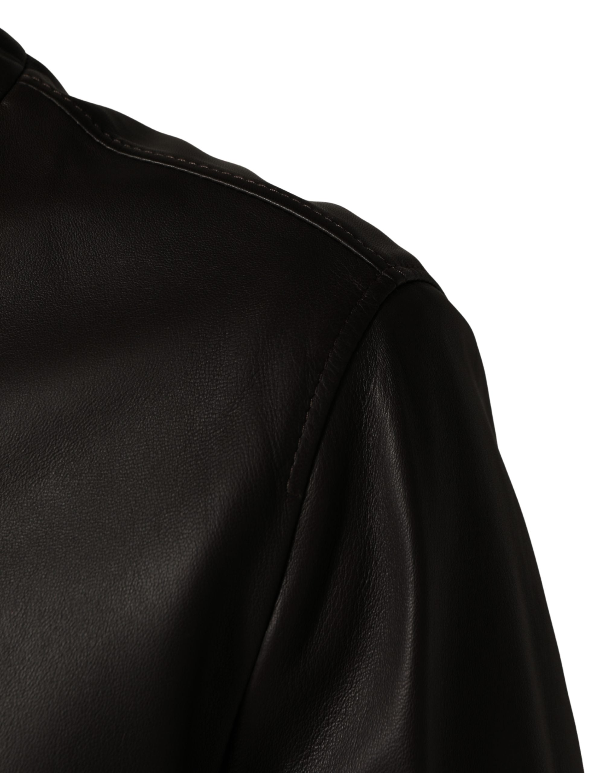 Dolce & Gabbana Black LambskinLeather Full Zip Biker Men's Jacket