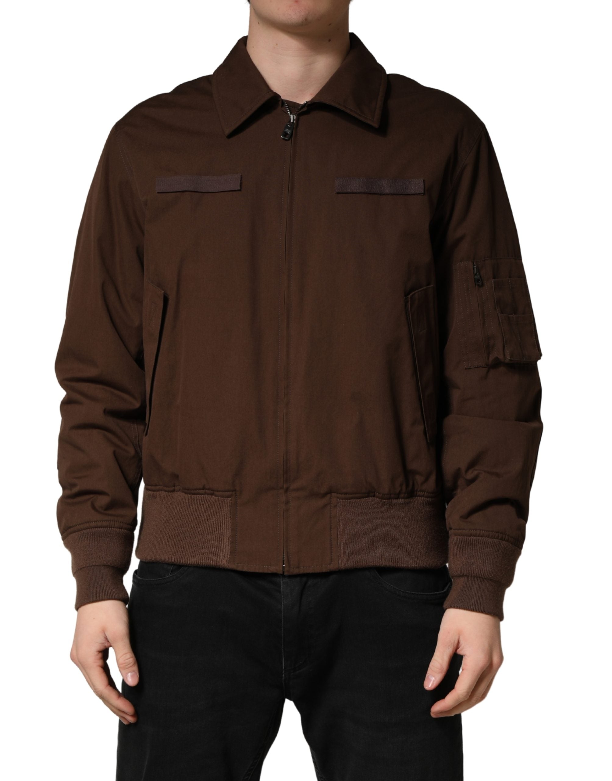 Dolce & Gabbana Brown Cotton Stretch Full Zip Bomber Men's Jacket