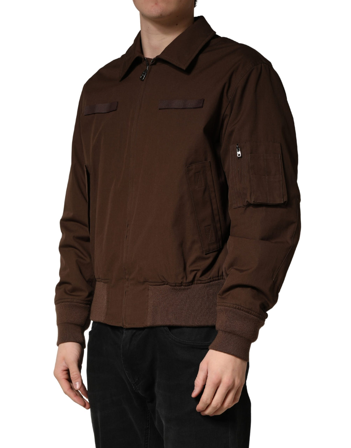 Dolce & Gabbana Brown Cotton Stretch Full Zip Bomber Men's Jacket