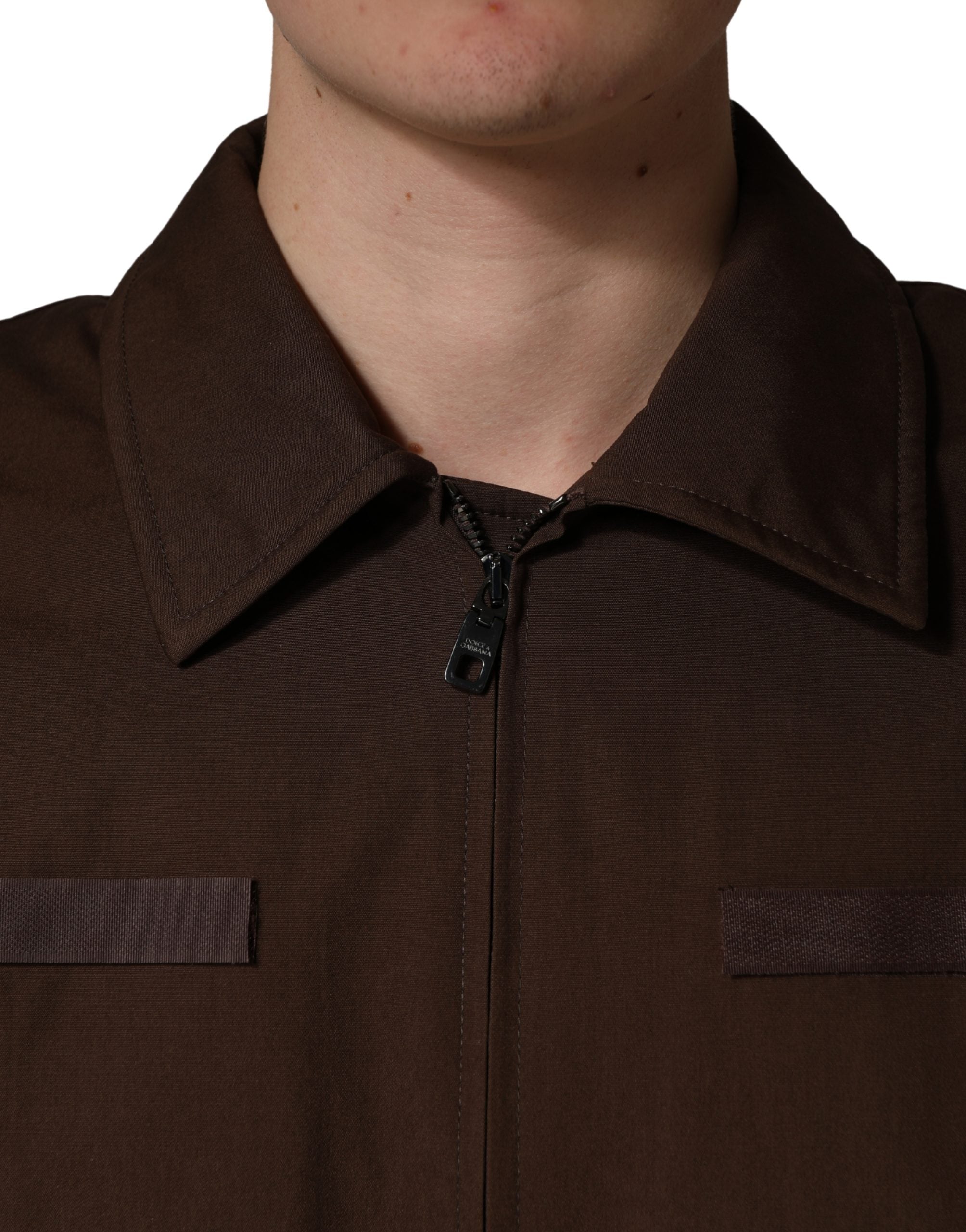 Dolce & Gabbana Brown Cotton Stretch Full Zip Bomber Men's Jacket