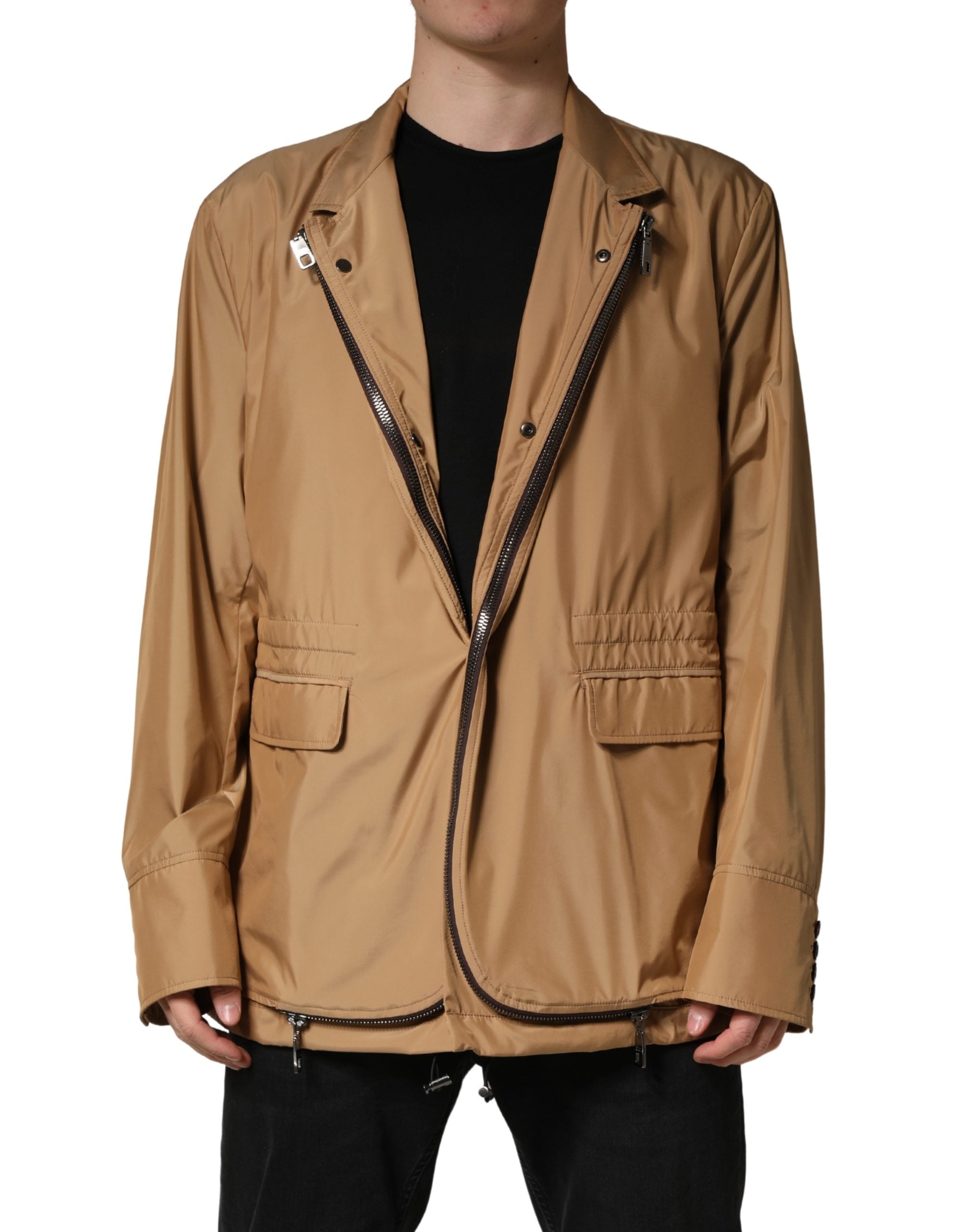 Dolce & Gabbana Brown Single Breasted Layered Coat Men's Jacket