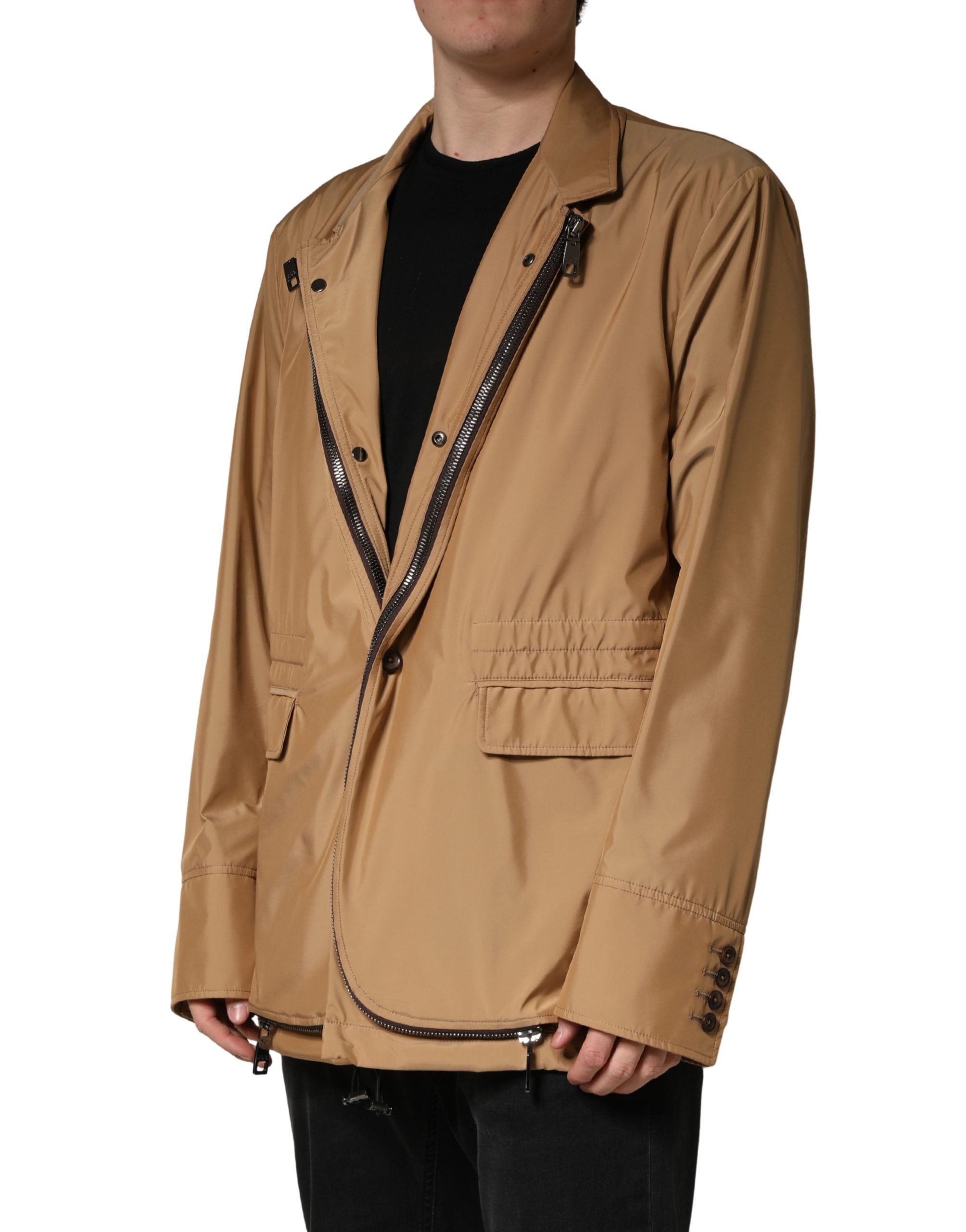 Dolce & Gabbana Brown Single Breasted Layered Coat Men's Jacket