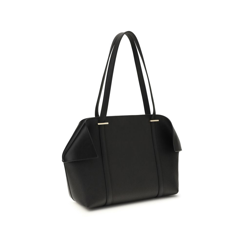 Ferragamo Black Calf Leather Bos Taurus Shoulder Women's Bag