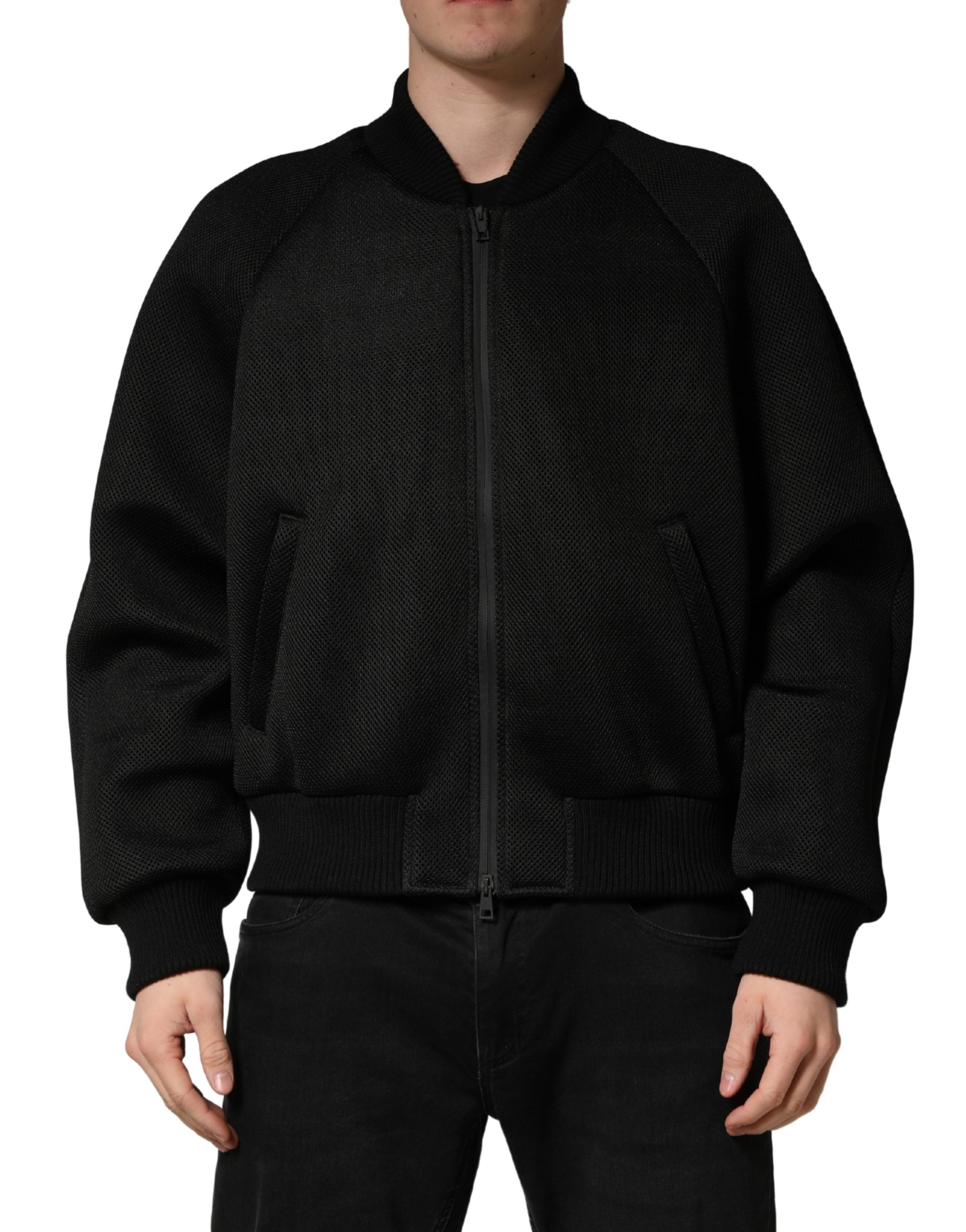 Dolce & Gabbana Men Black Nylon Full Zip Bomber Men's Jacket