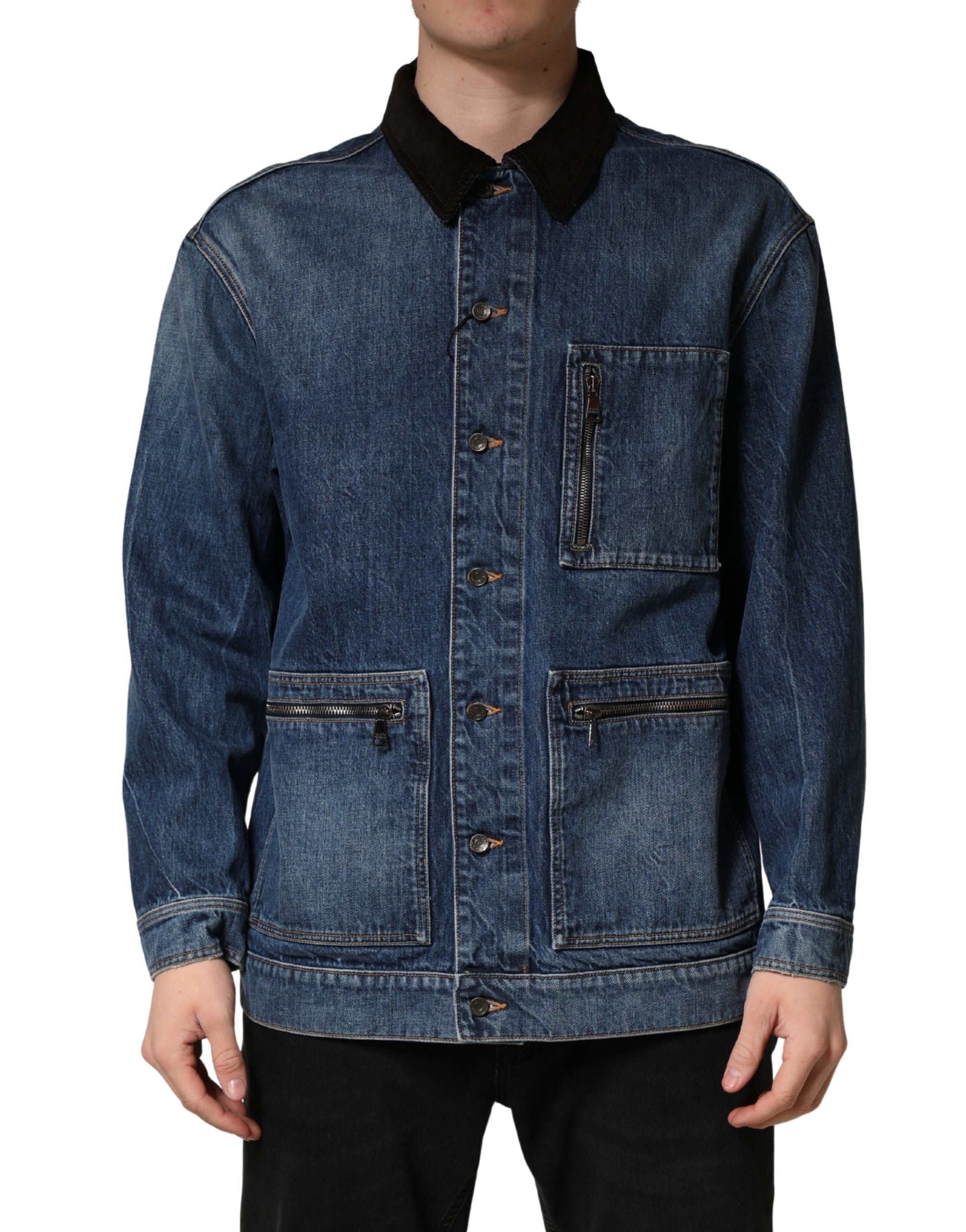 Dolce & Gabbana Black Blue Cotton Denim Blouson Men Men's Jacket