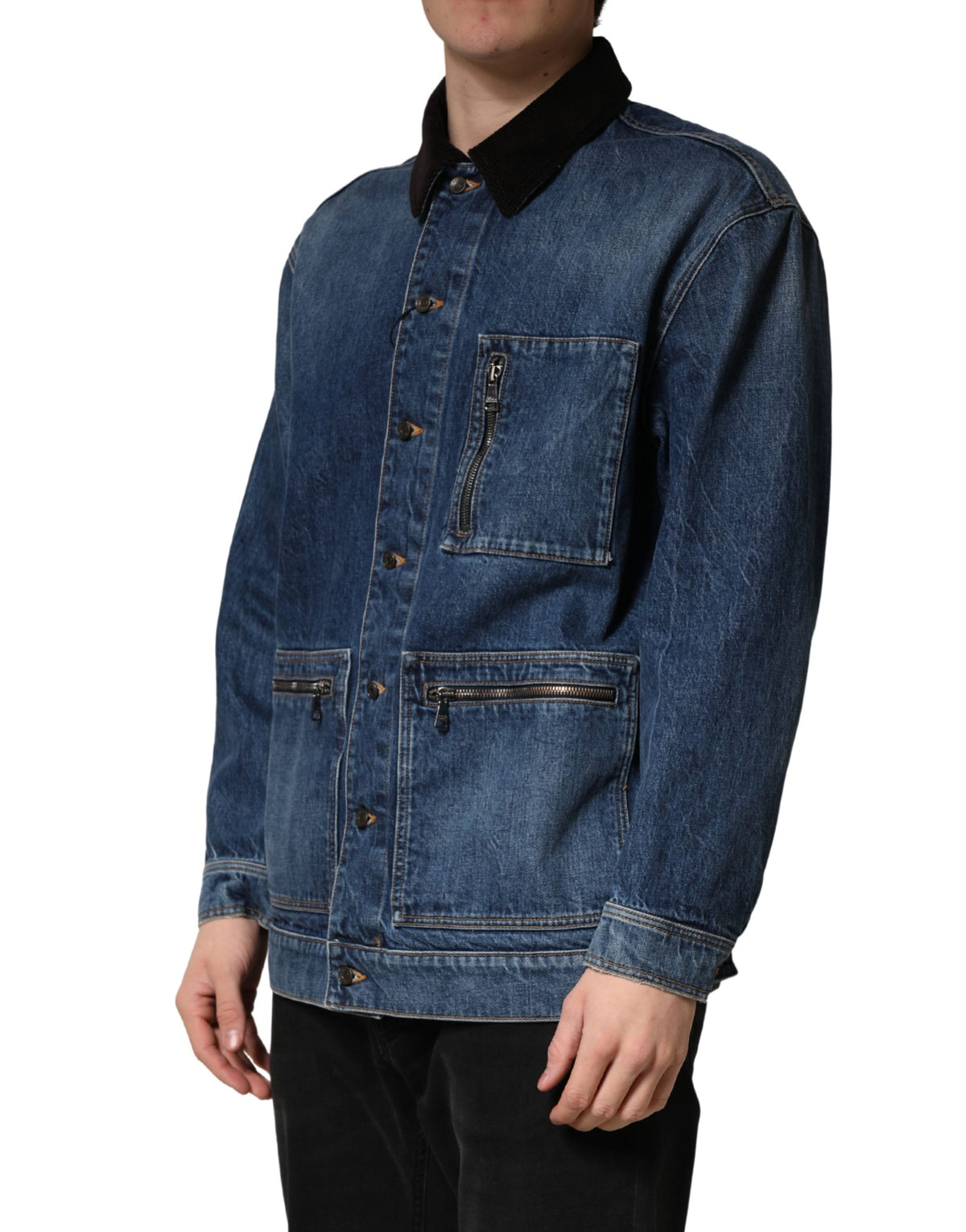 Dolce & Gabbana Black Blue Cotton Denim Blouson Men Men's Jacket