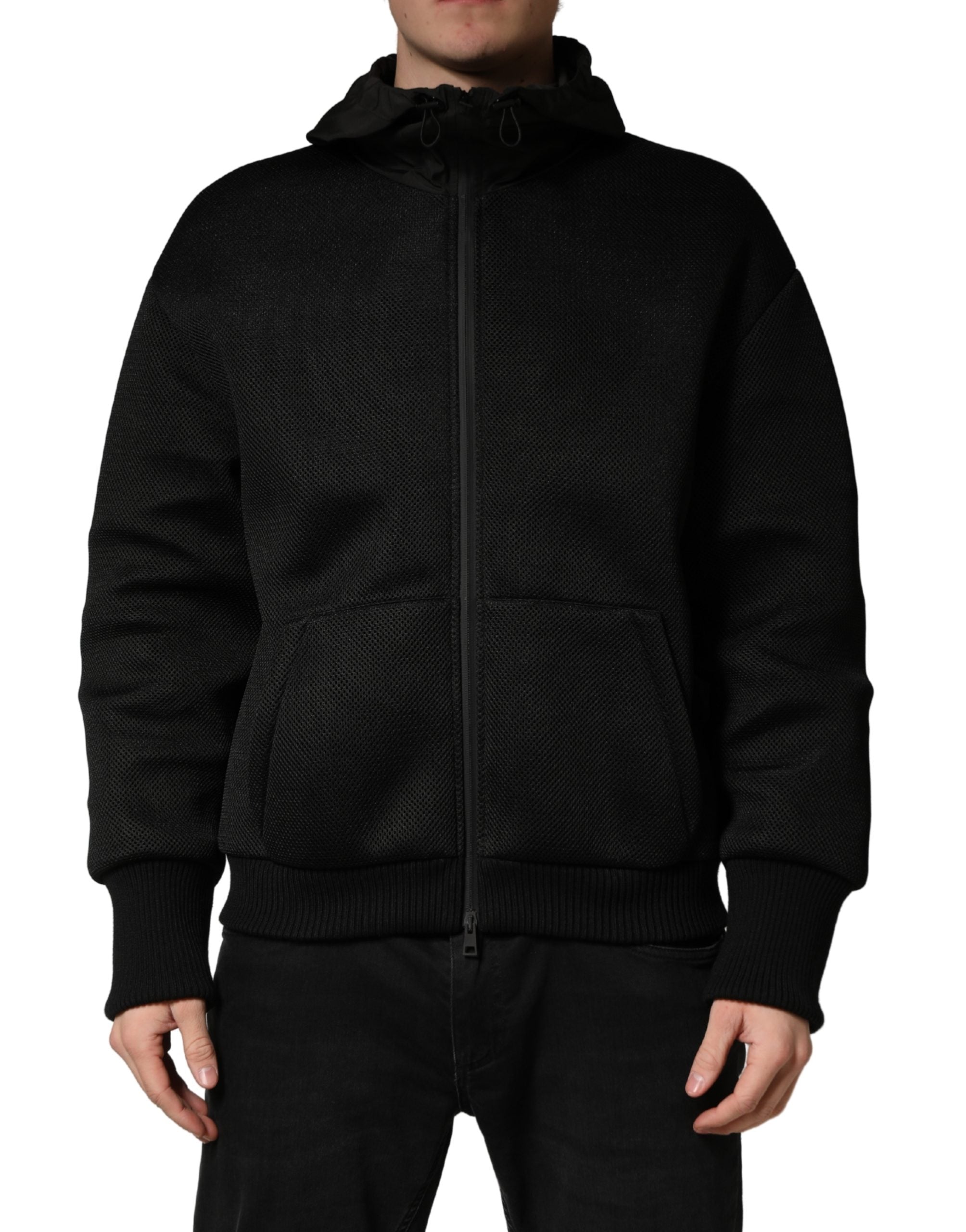 Dolce & Gabbana Men Black Hooded Full Zip Bomber Men's Jacket