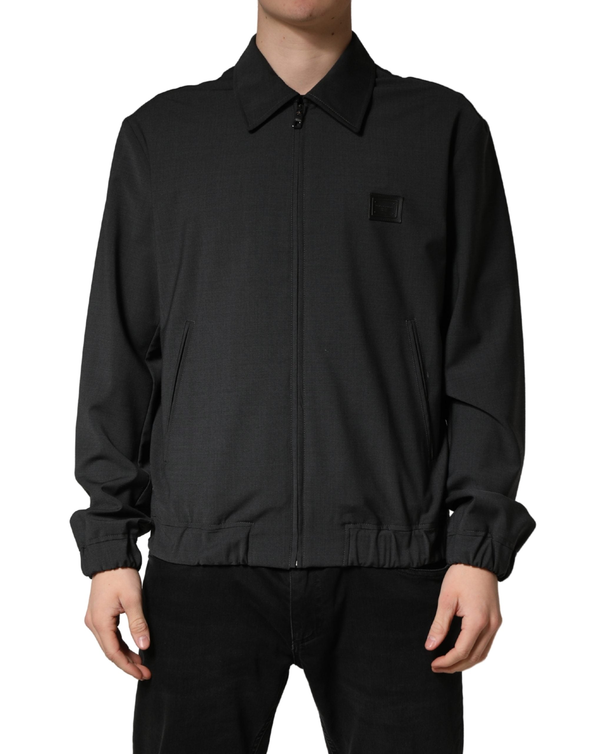 Dolce & Gabbana Black Wool Logo Full Zip Men Bomber Men's Jacket