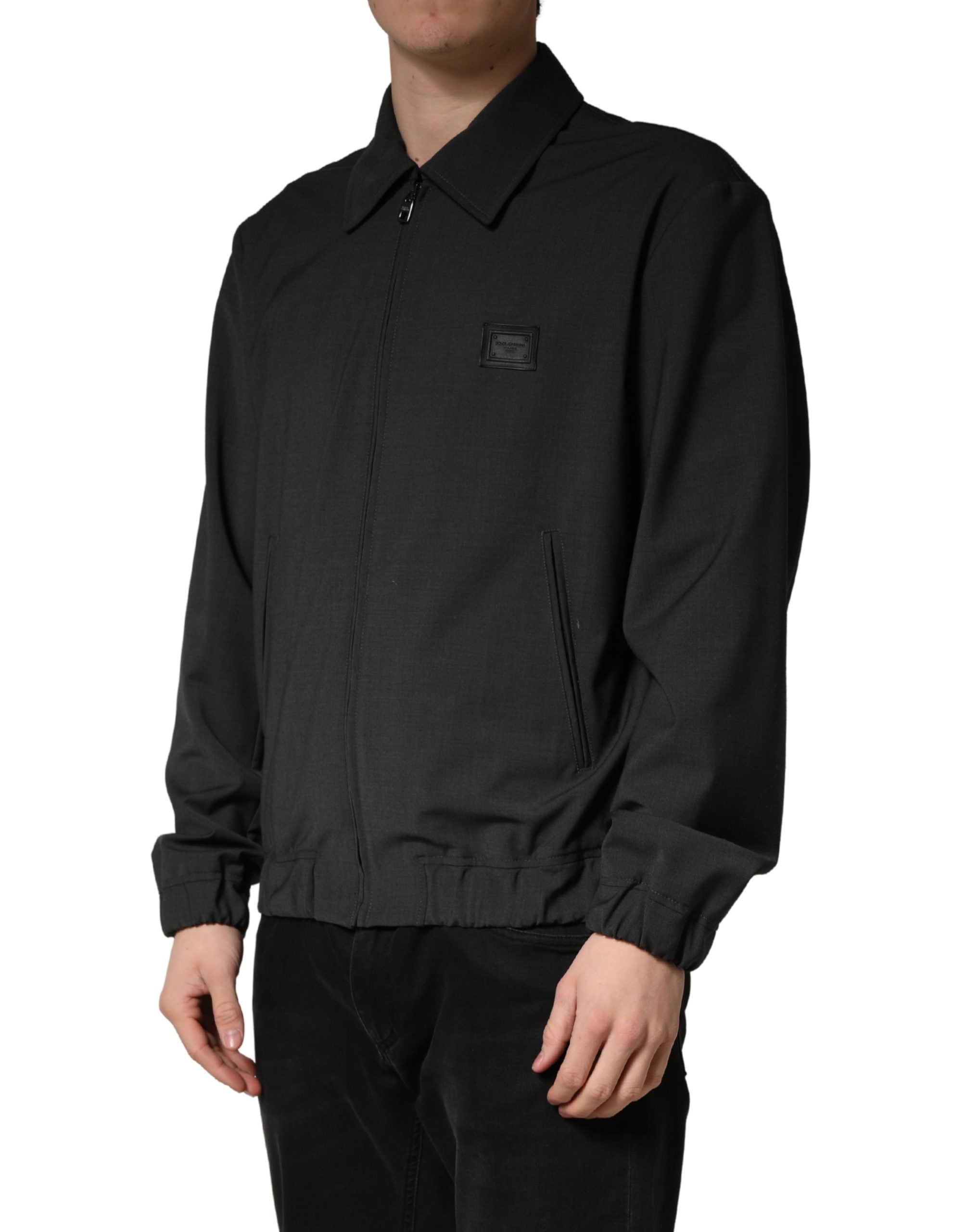 Dolce & Gabbana Black Wool Logo Full Zip Men Bomber Men's Jacket