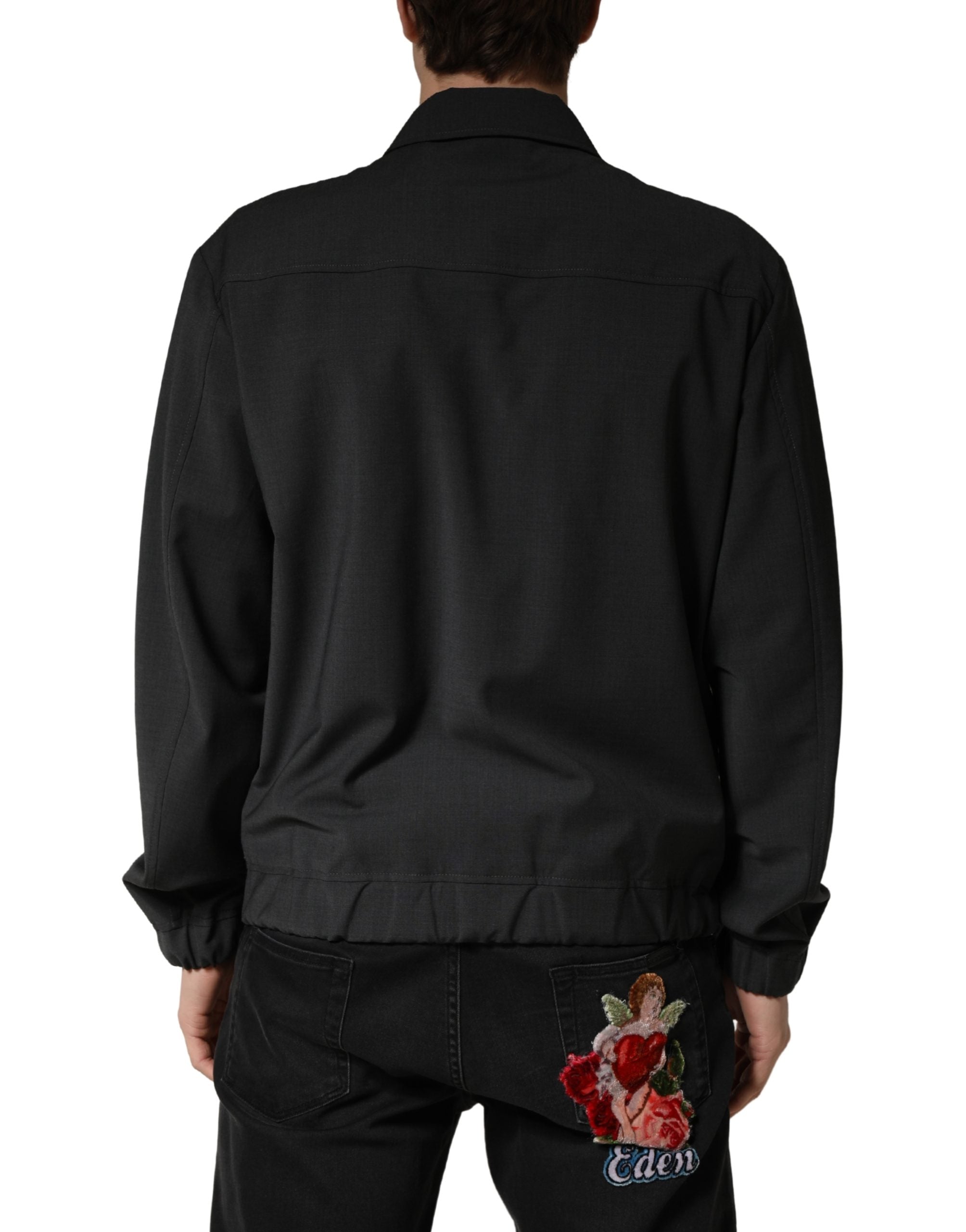 Dolce & Gabbana Black Wool Logo Full Zip Men Bomber Men's Jacket