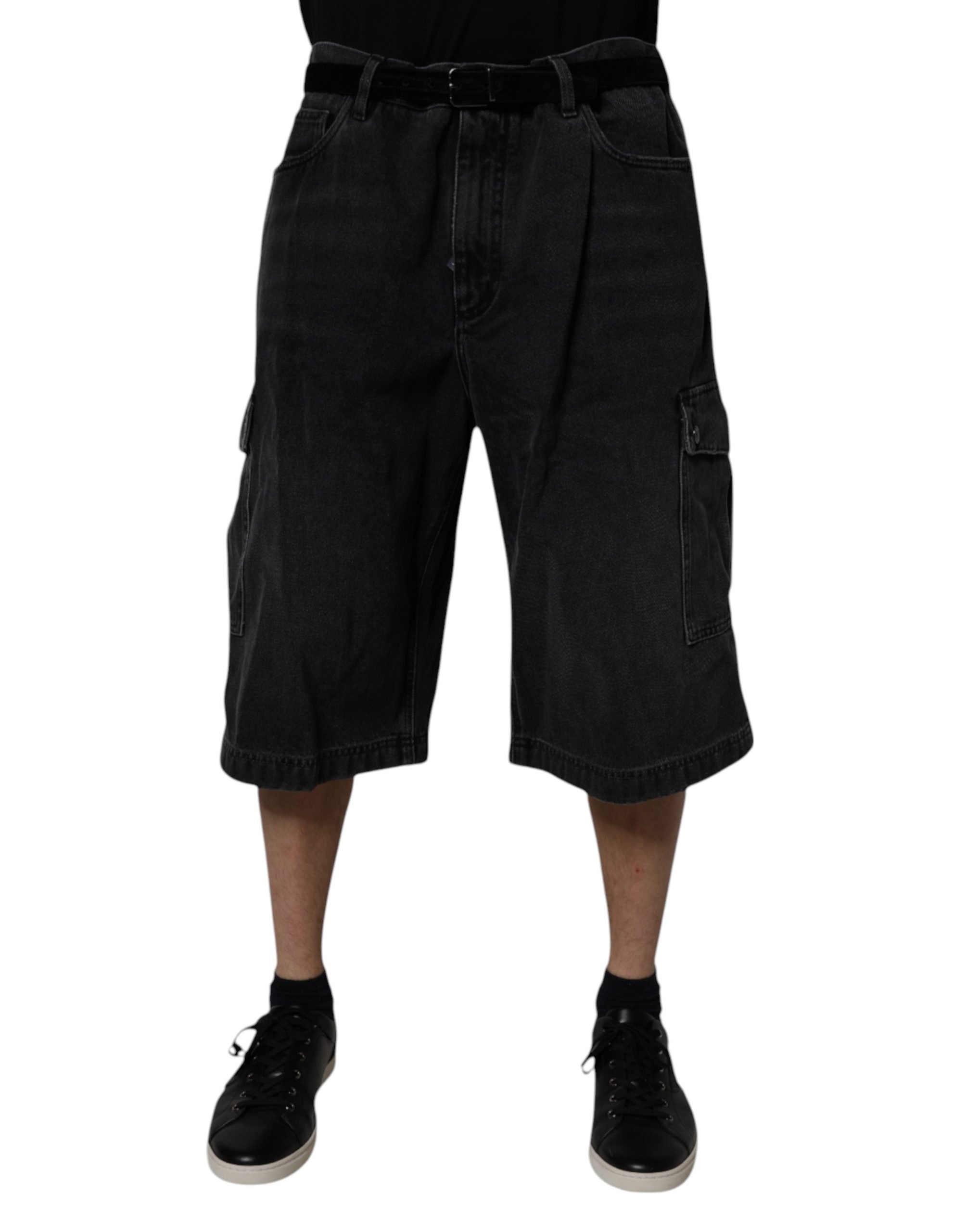 Dolce & Gabbana Black Mid Waist Denim Cargo Bermuda Men's Shorts