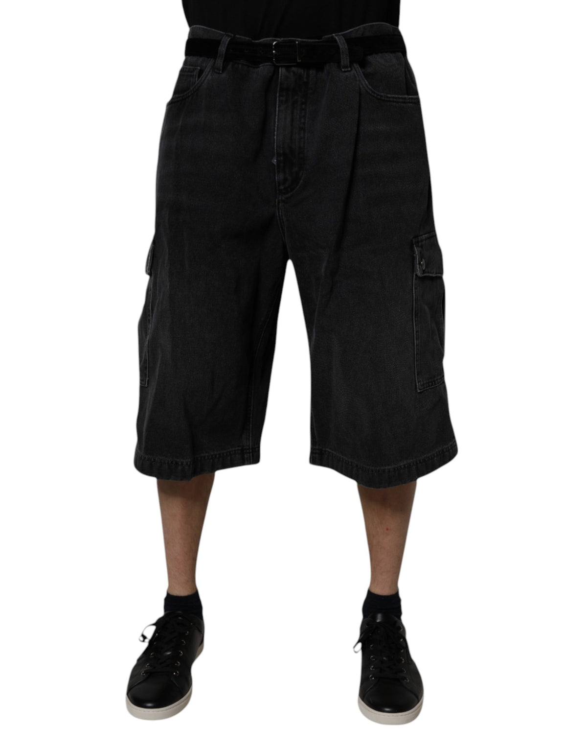 Dolce & Gabbana Black Mid Waist Denim Cargo Bermuda Men's Shorts